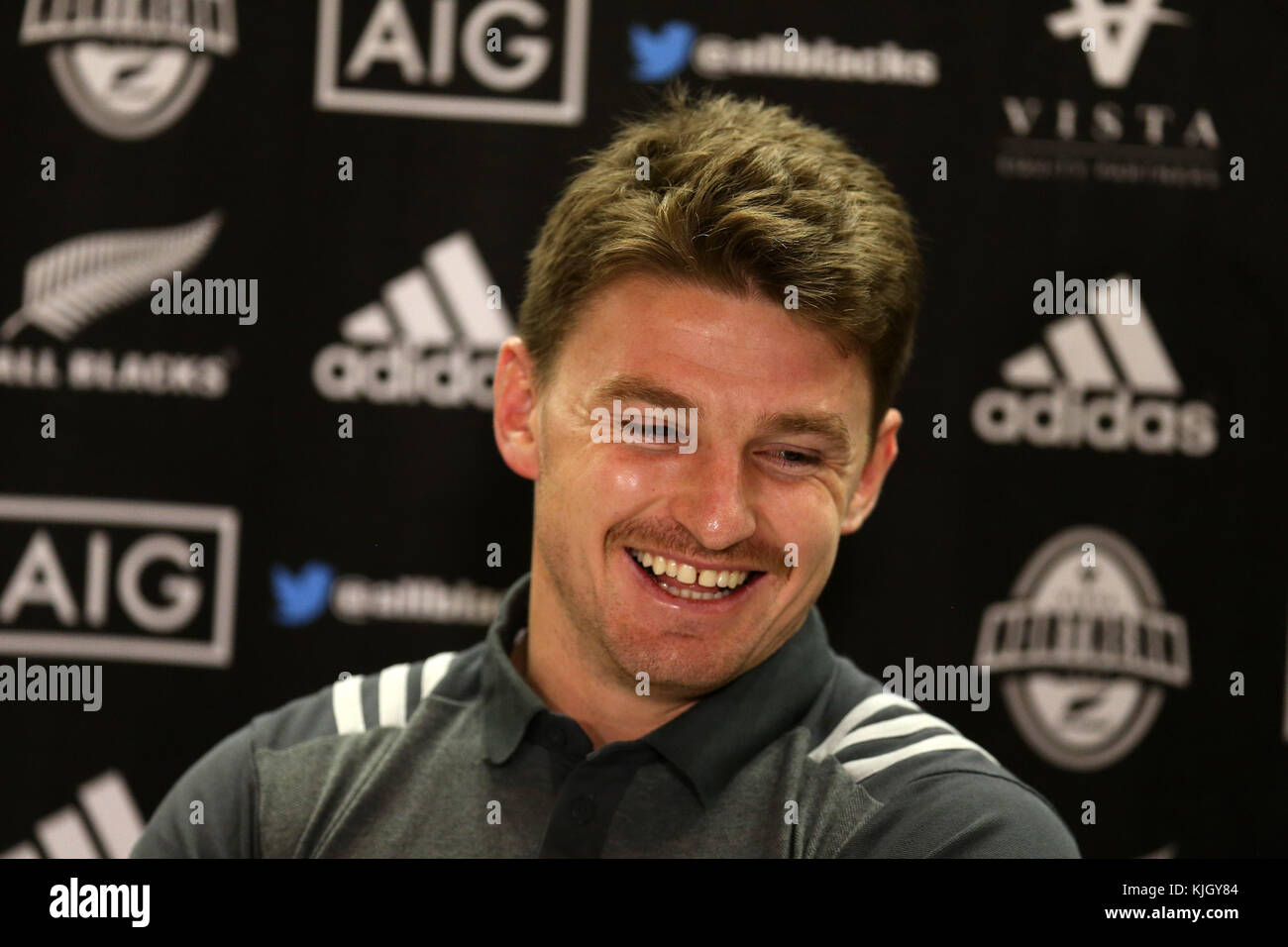 Cardiff Uk 23rd Nov 2017 Damian Mckenzie The New Zealand Allblacks Rugby Player Speaks To The Media During The New Zealand Rugby Team Announcement Press Conference At The Hilton Hotel In Cardiff