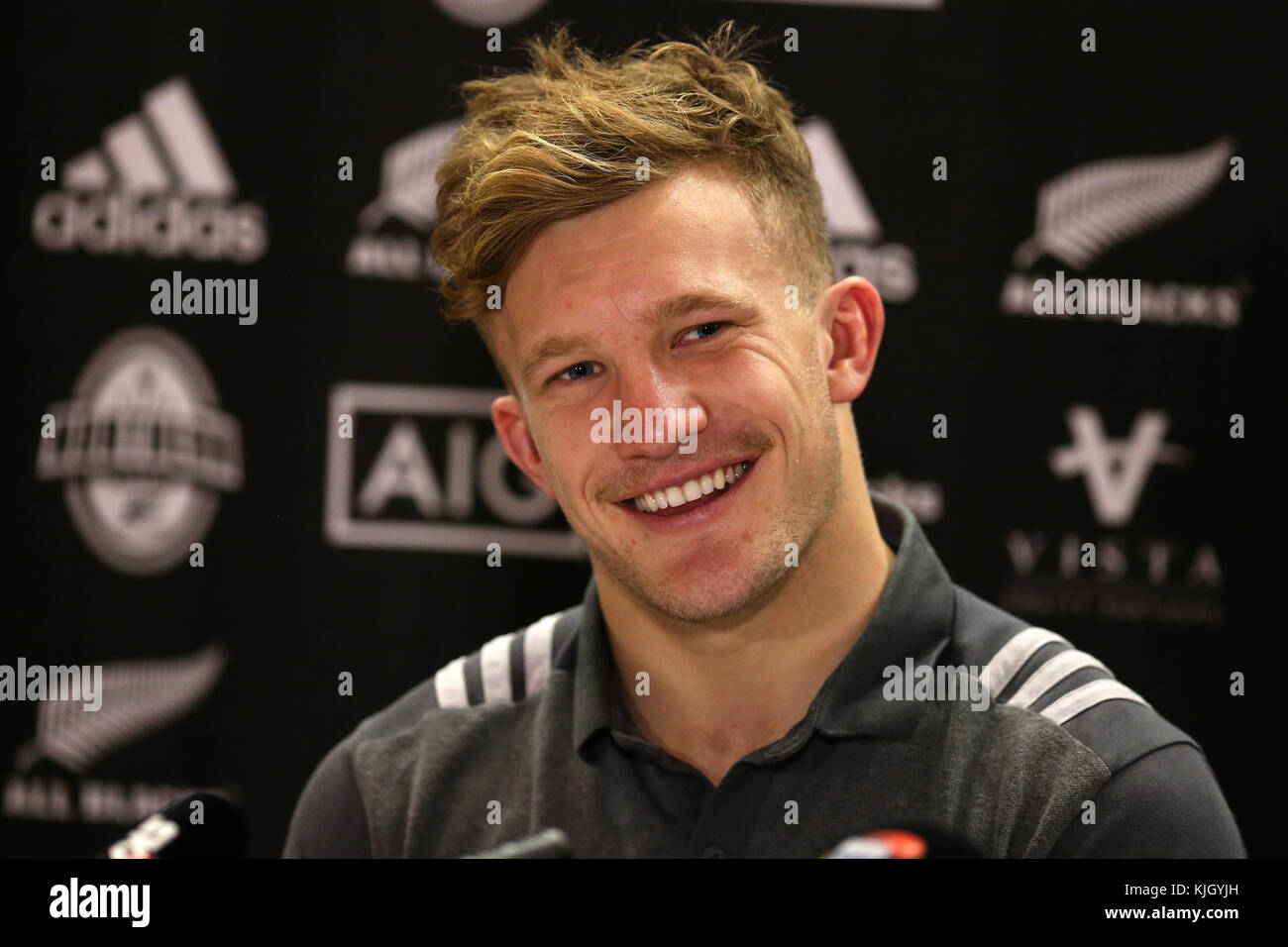 Cardiff Uk 23rd Nov 2017 Damian Mckenzie The New Zealand Allblacks Rugby Player Speaks To The Media During The New Zealand Rugby Team Announcement Press Conference At The Hilton Hotel In Cardiff