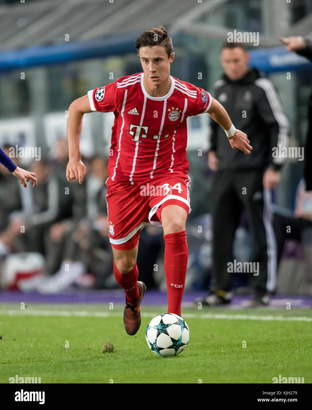 Anderlecht, Belgium. 22nd Nov, 2017. Munich's Marco Friedl in action during  the UEFA Champions League soccer match between FC Bayern Munich and RSC  Anderlecht at the Constant Vanden Stock stadium in Anderlecht,