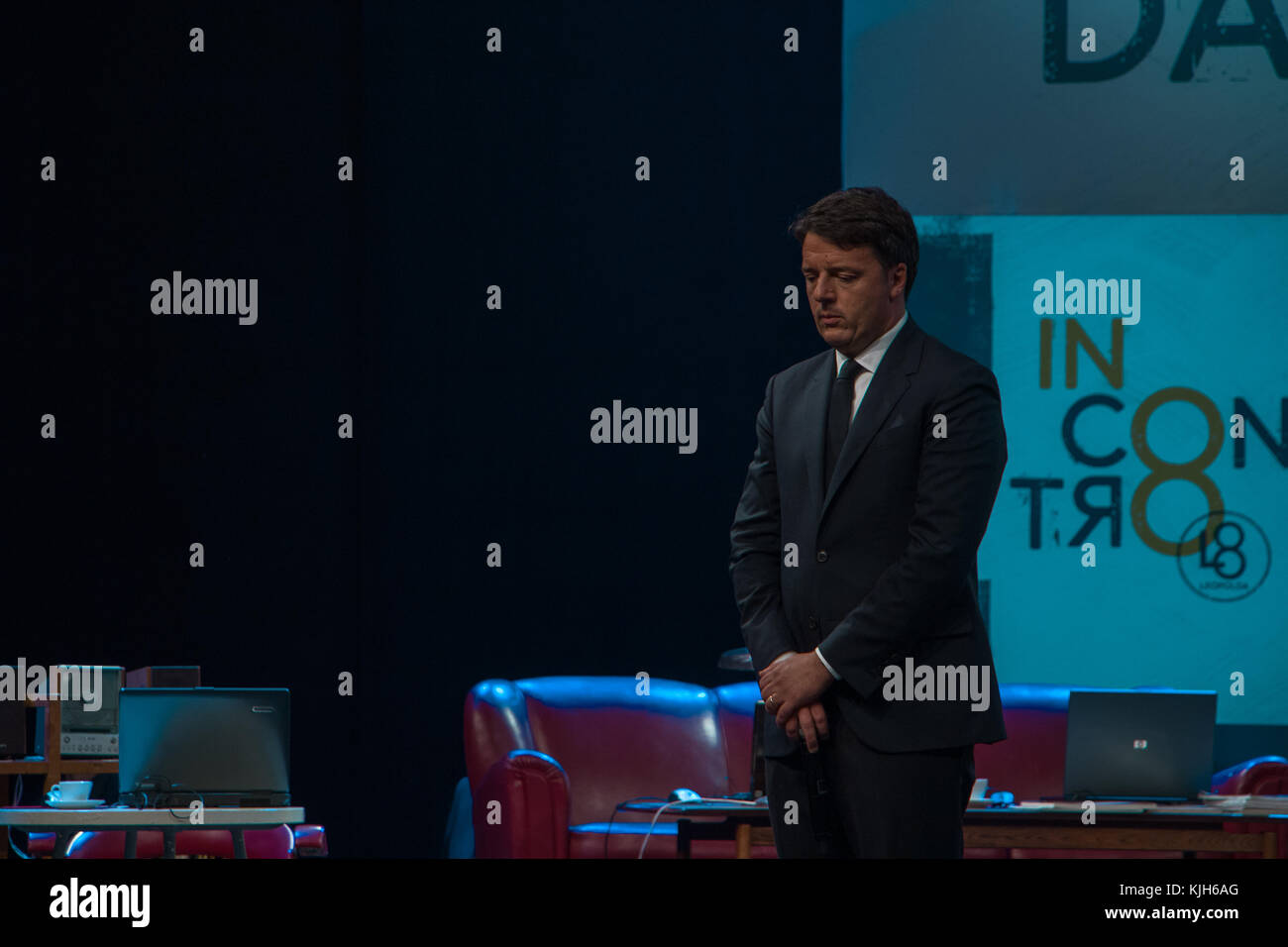 Florence, Italy. 24th November, 2017. Speaking at the Leopolda 8 Cnference in Florence, Italy, former Italian Prime Minister and leader of the Partito Democratico (Pd) Matteo Renzi, pays tribute to those killed in Egypt at the Leopolda 8 conference. Credit: Joseph Suschitzky/Alamy Live News Stock Photo