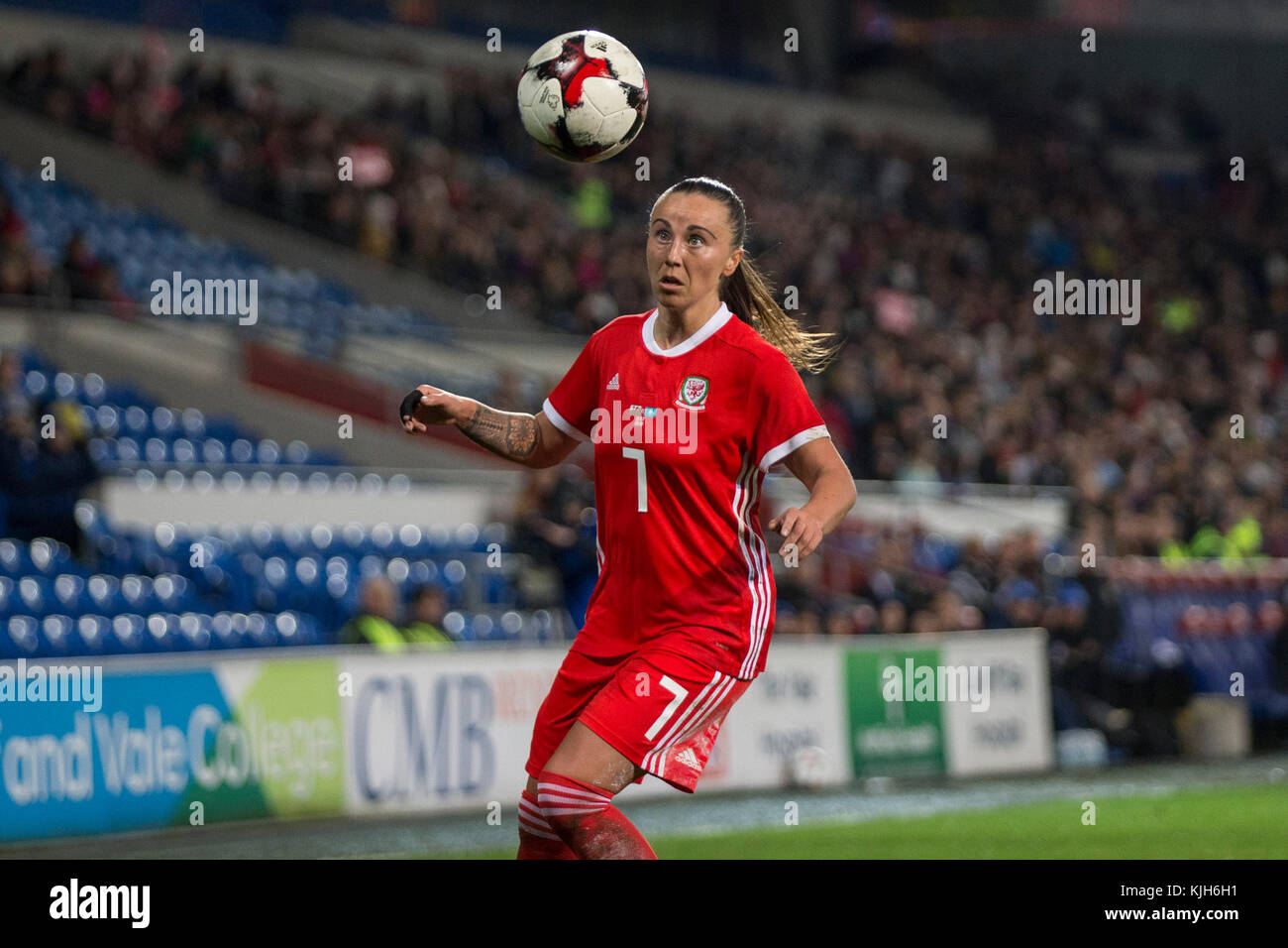 Cardiff, Wales, UK, November 24th 2017. Natasha Harding of Wales during the FIFA Women's World Cup qualification match between Wales and Kazakhstan at Cardiff City Stadium. Credit: Mark Hawkins/Alamy Live News Stock Photo