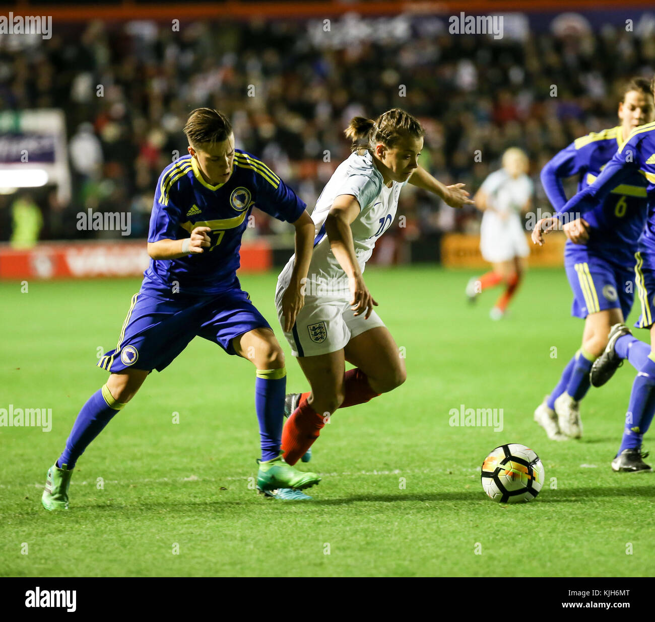 England Women's team, the Lionesses, playing Bosnia & Herzegovina, FIFA Women's World Cup qualifying round, November 2017. Stock Photo