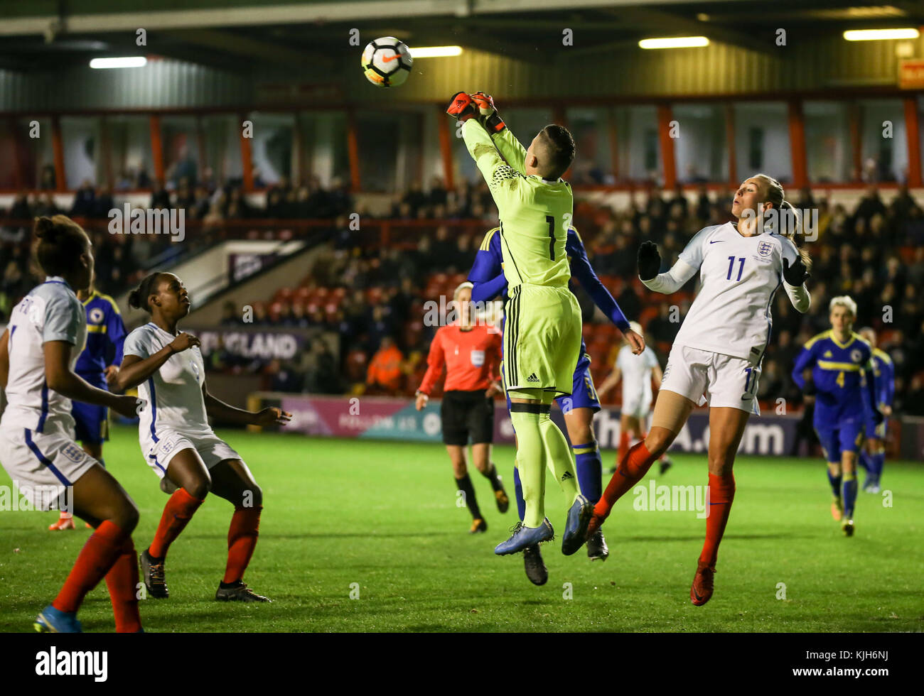 England Women's team, the Lionesses, playing Bosnia & Herzegovina, FIFA Women's World Cup qualifying round, November 2017. Stock Photo