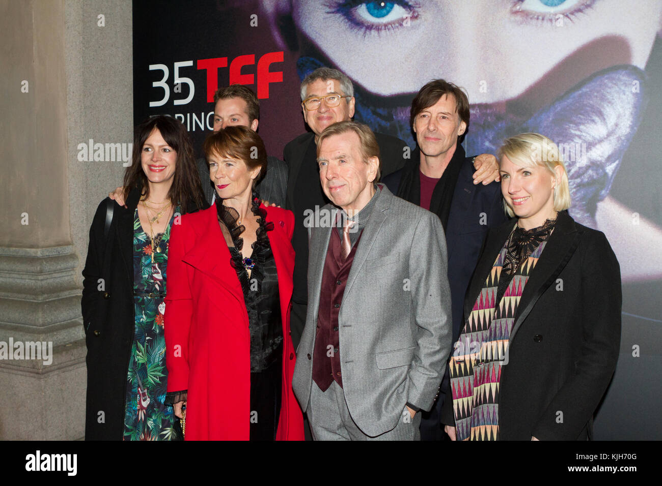 Turin, Italy. 24th November 2017. The cast of 'Finding Your Feet' on red carpet of Turin Film Festival where the film had world premiere screening. Actors Celia Imrie (second from left) and Timothy Spall (third from left) attended with film director Richard Loncraine (center, second line) Credit: Marco Destefanis/Alamy Live News Stock Photo