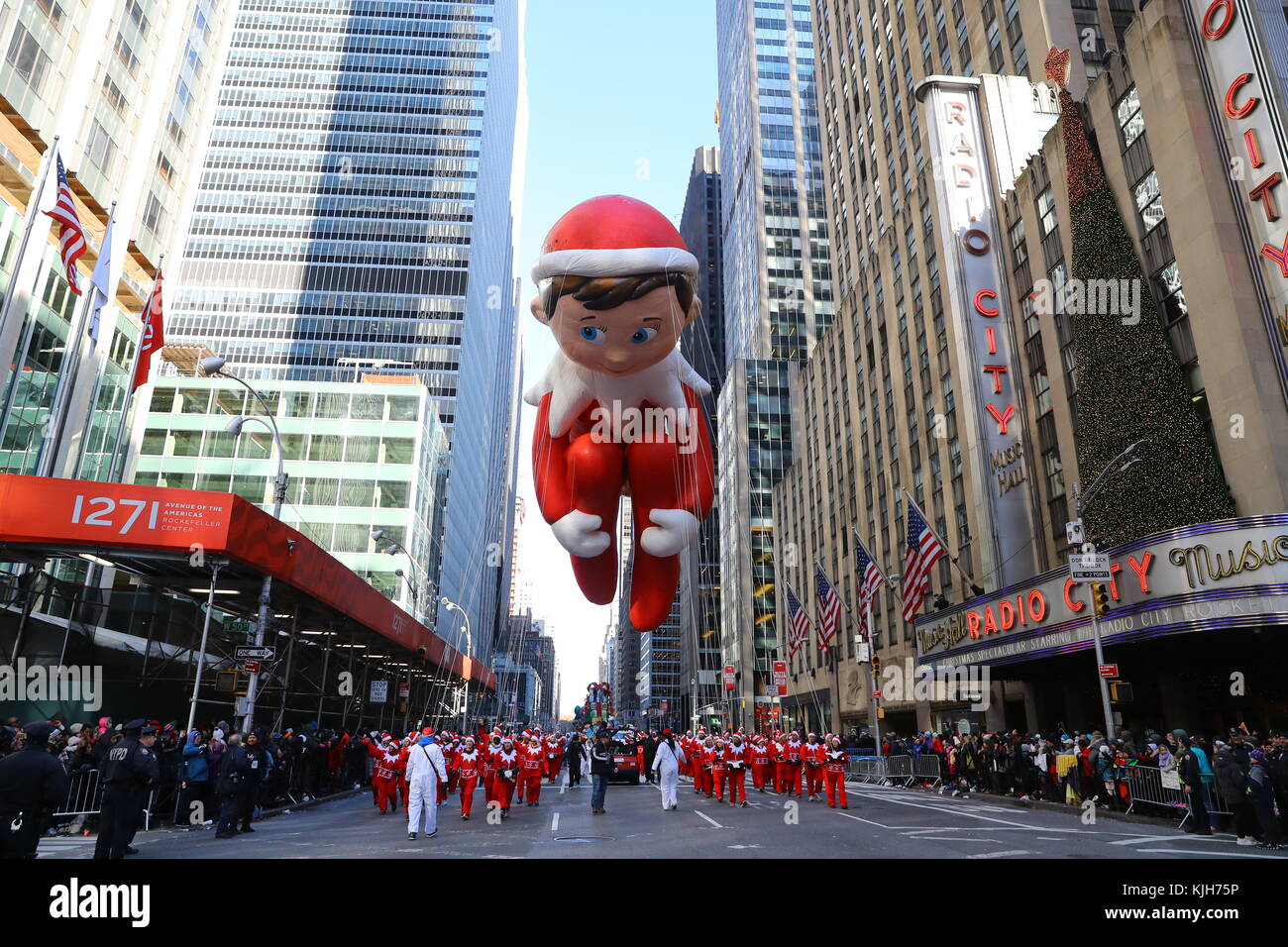 New York, USA. 23rd Nov, 2017. The Elf on the Shelf balloon is led down ...