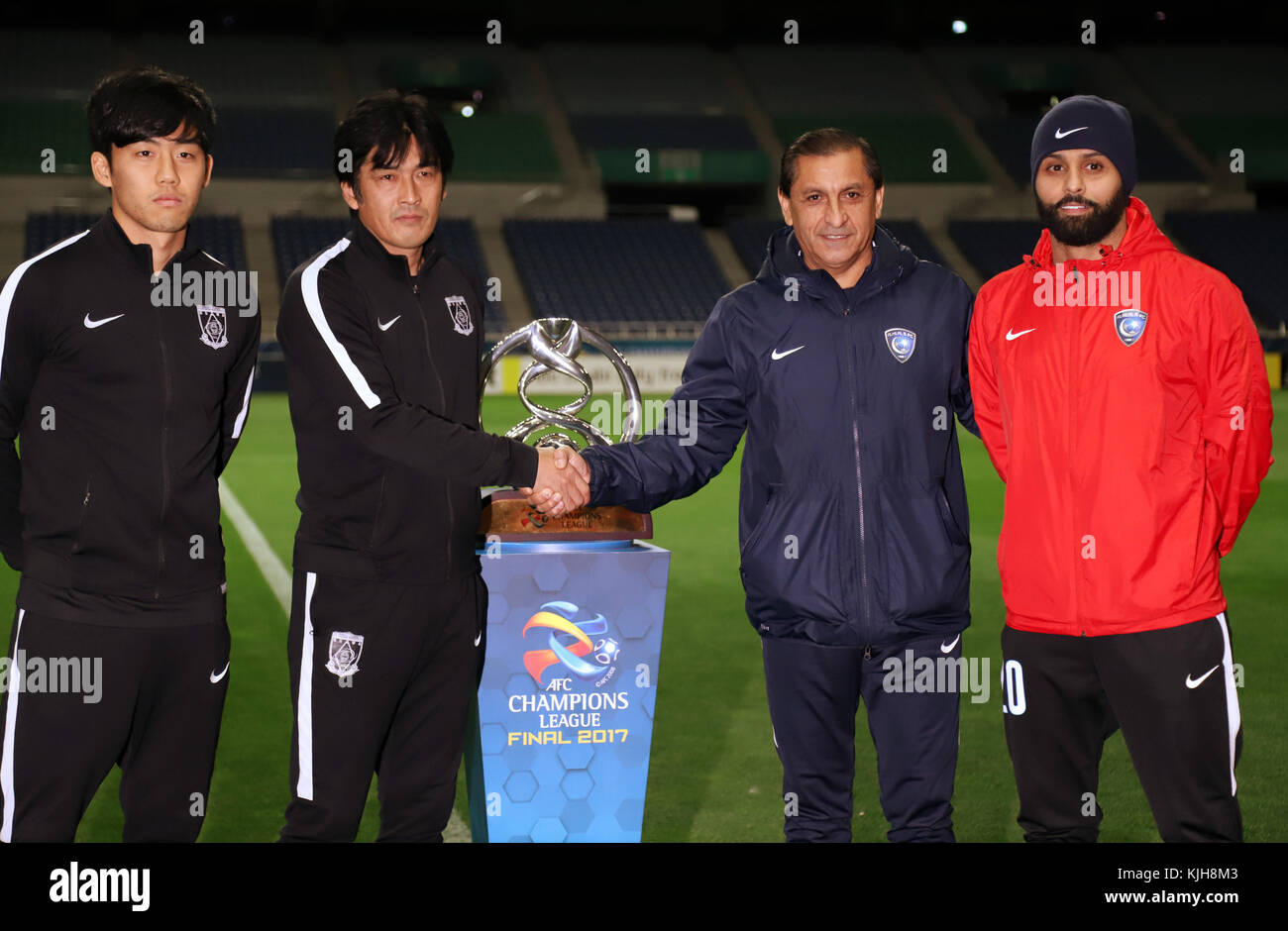 Players of Saudi Arabia's Al Hilal receive the runner-up medals during the  award ceremony after the AFC Champions League final match at Saitama  Stadium in Saitama, near Tokyo, Saturday, May 6, 2023.