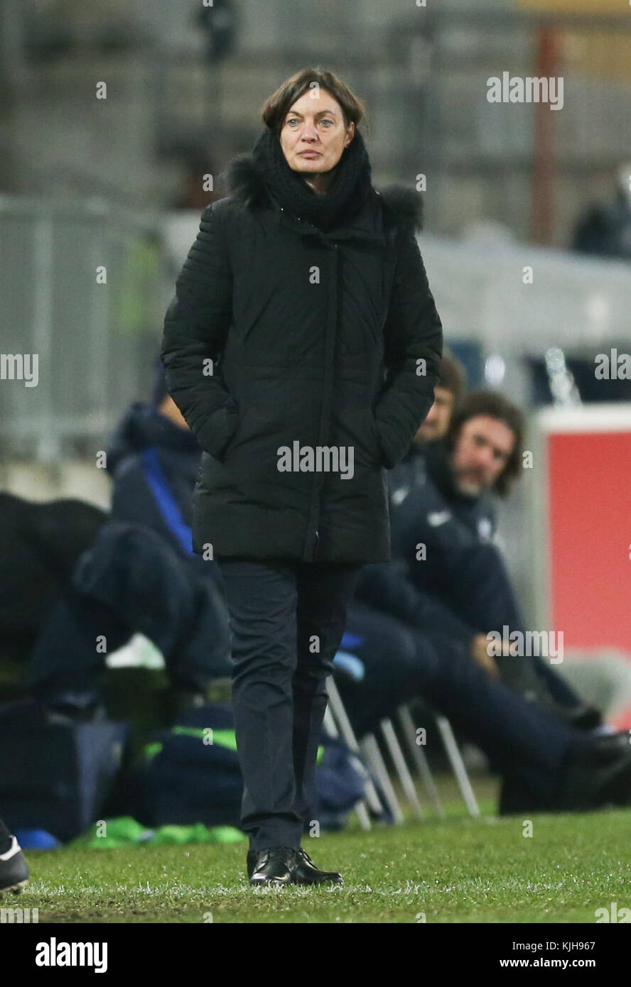 Bielefeld, Germany. 24th Nov, 2017. France's coach Corinne Diacre reacts during the women's international friendly soccer match between Germany and France in the Schueco Arena stadium in Bielefeld, Germany, 24 November 2017. Credit: Friso Gentsch/dpa/Alamy Live News Stock Photo