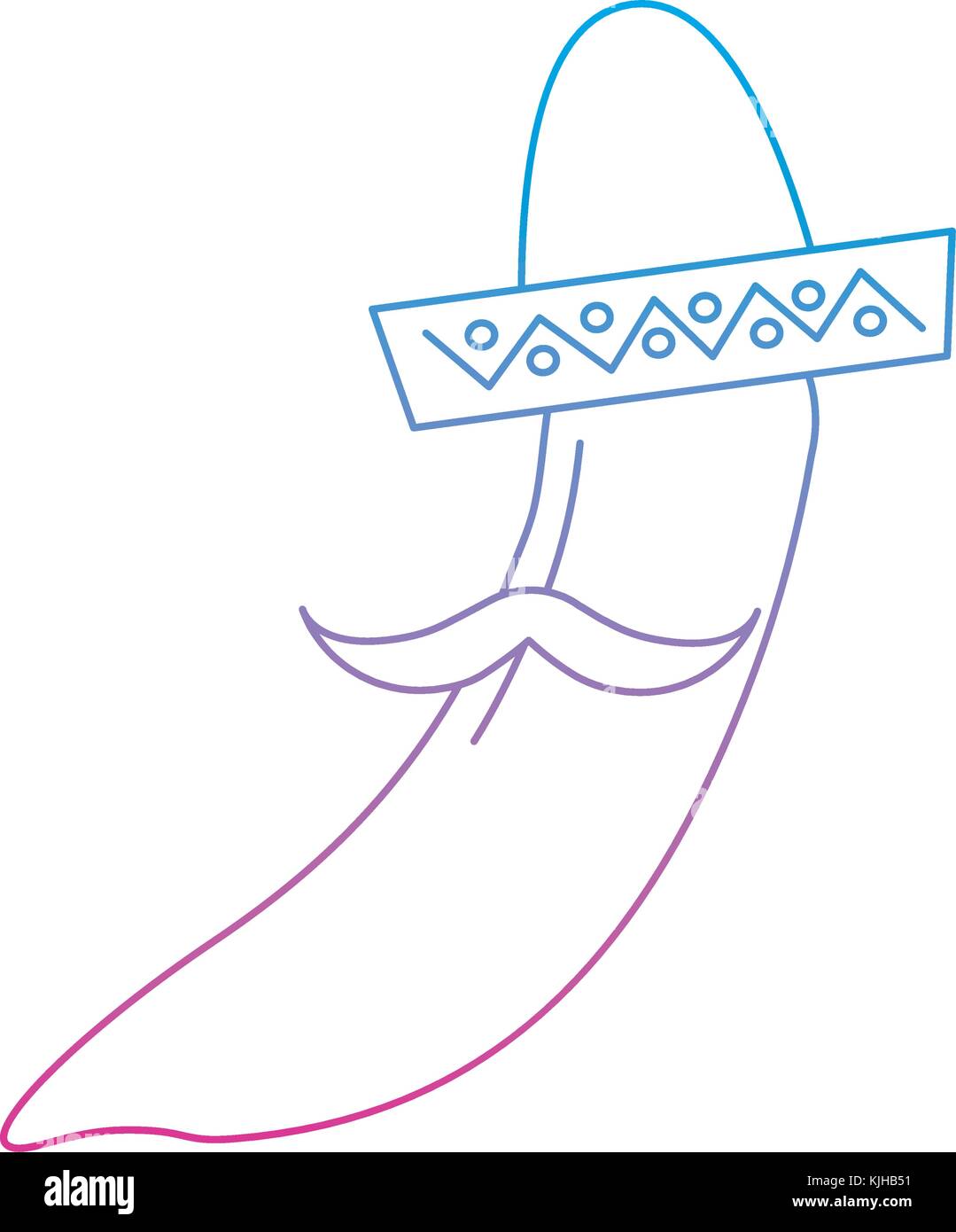 chili pepper with mustache and sombrero mexico culture icon imag Stock