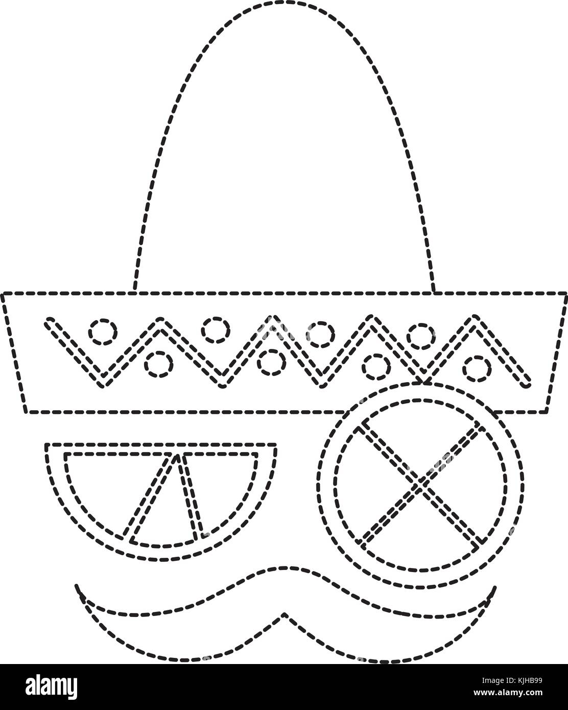 mexican face hat and mustache with slice lemon culture symbol Stock ...