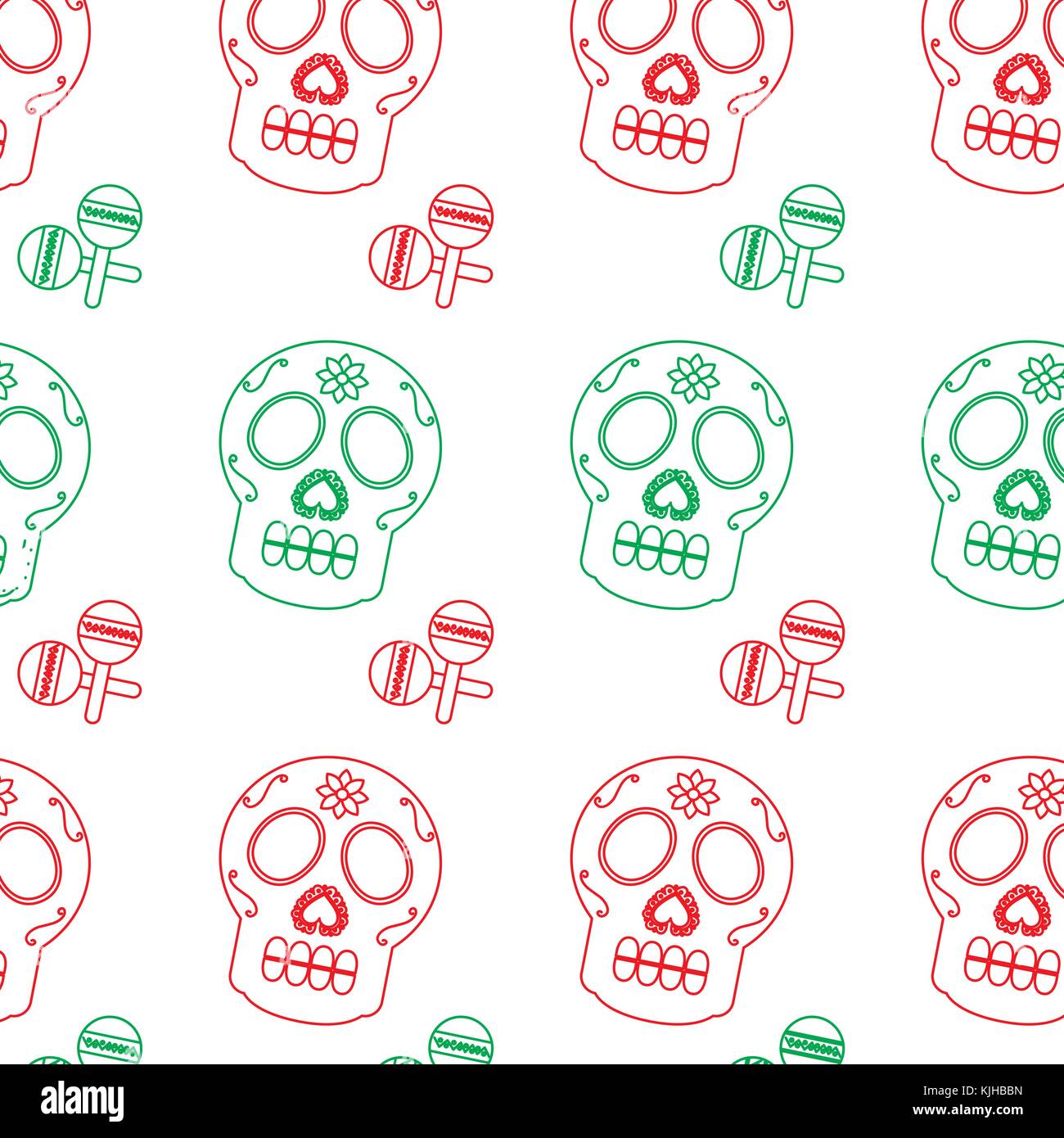 mexican skull and maracas folk culture seamless pattern image Stock