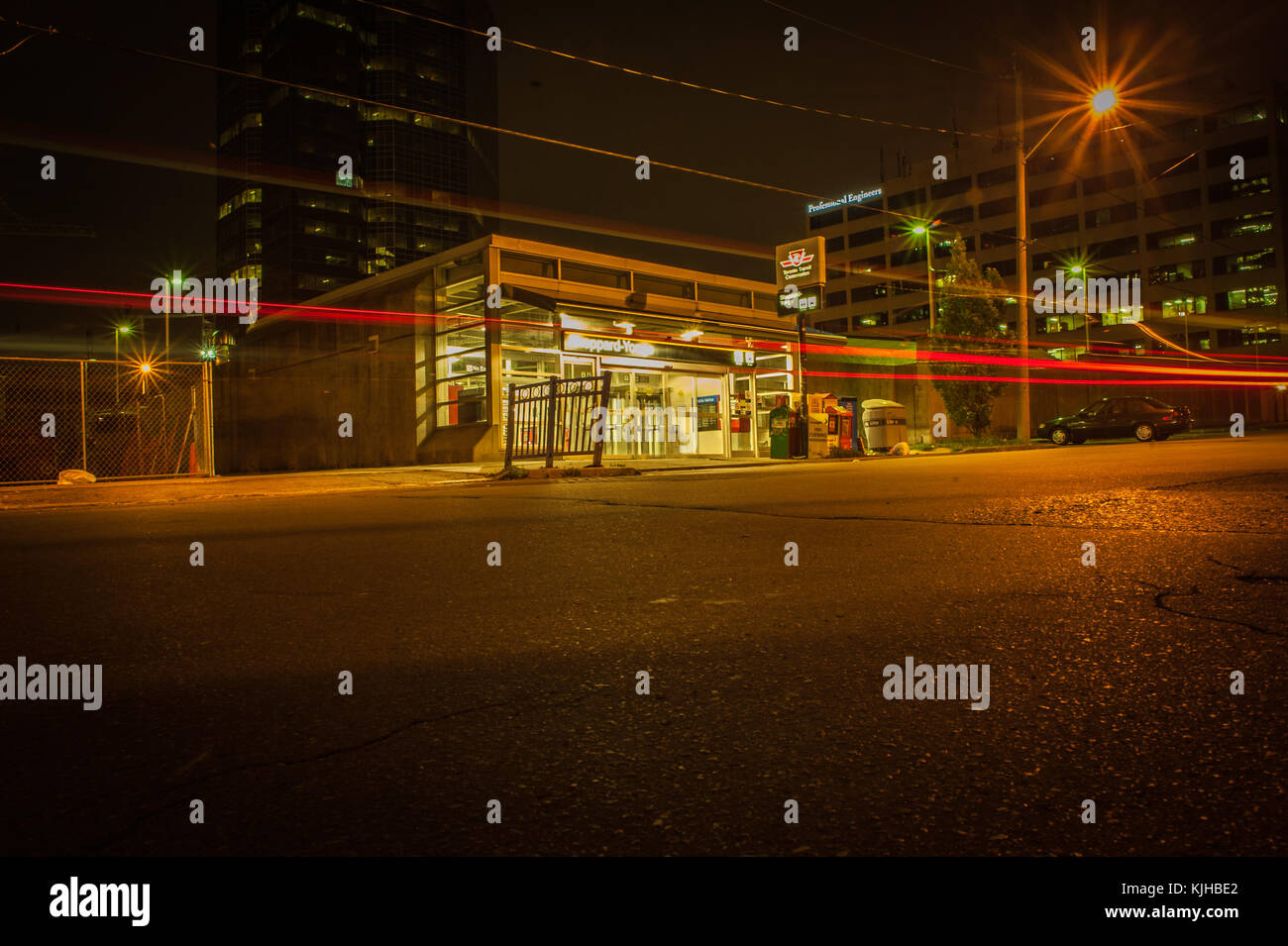 Late night long exposure shot of Sheppard-Yonge Metro Station. Stock Photo