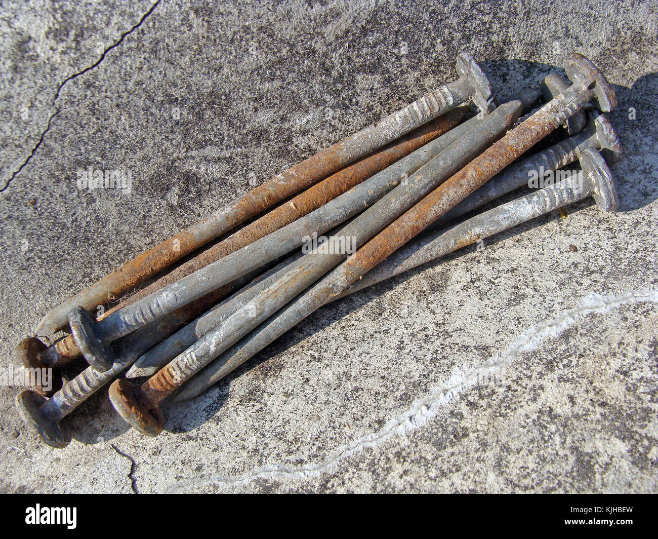 Bunch of weathered galvanized zincify nails for wavy asbestos roof tiles shindles or sheets