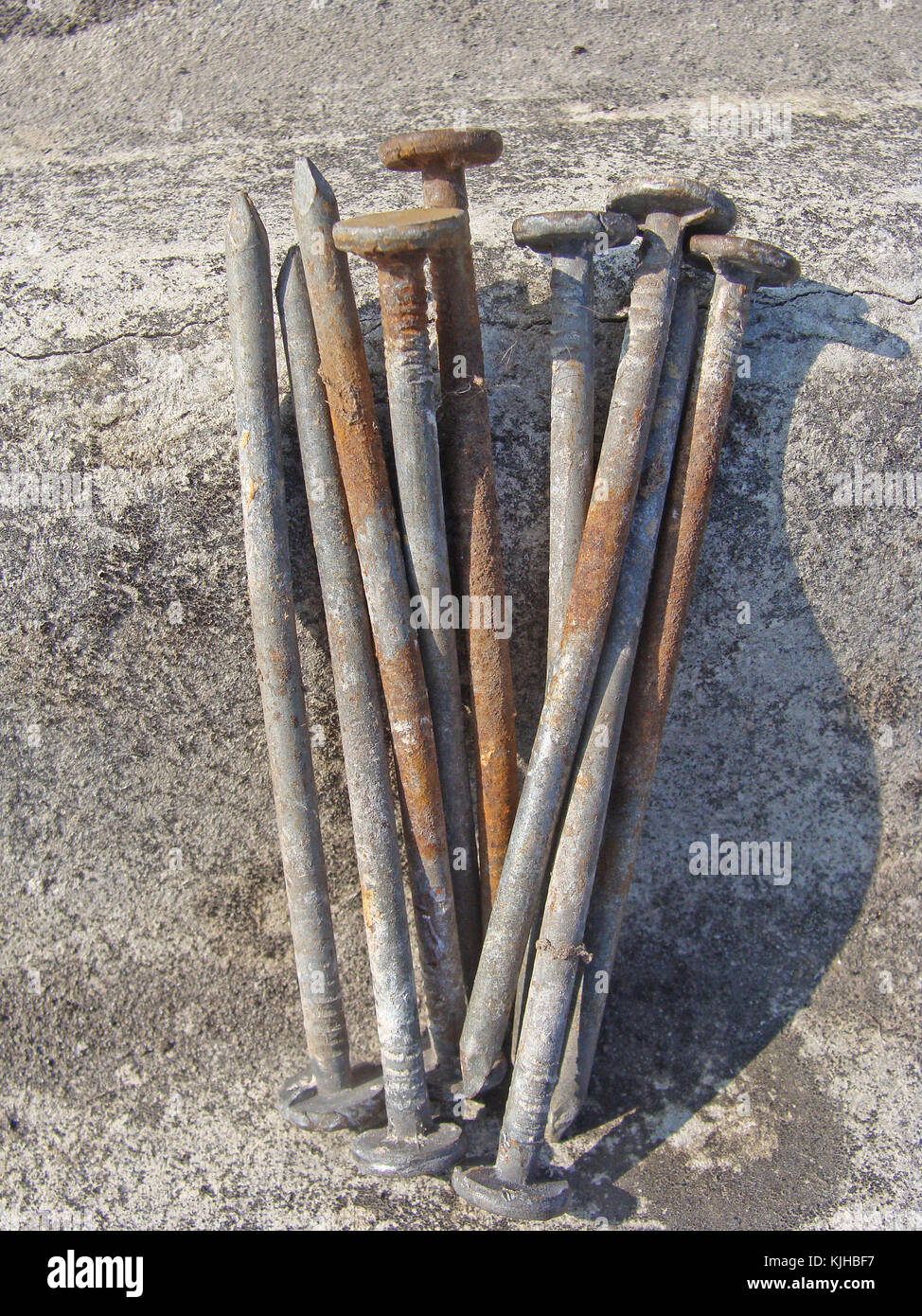 Bunch of weathered galvanized zincify nails for wavy asbestos roof tiles shindles or sheets