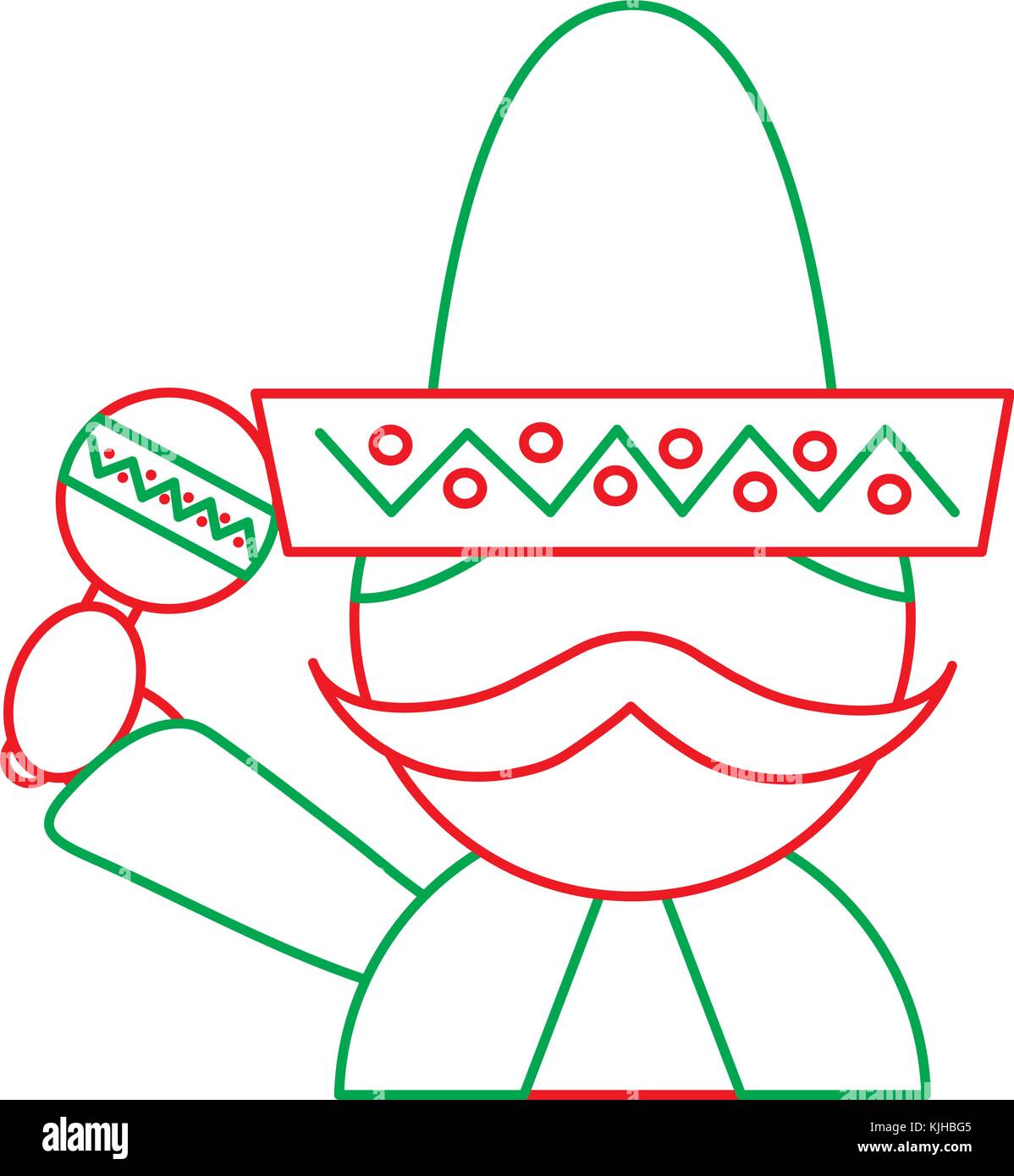 mexican man with maraca and hat traditional costume Stock Vector Image ...