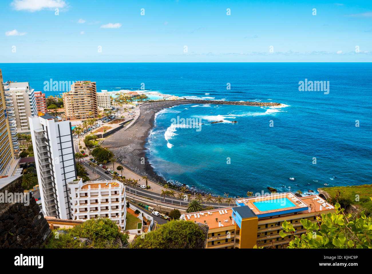Aerial view to Puerto de la Cruz, Tenerife Stock Photo