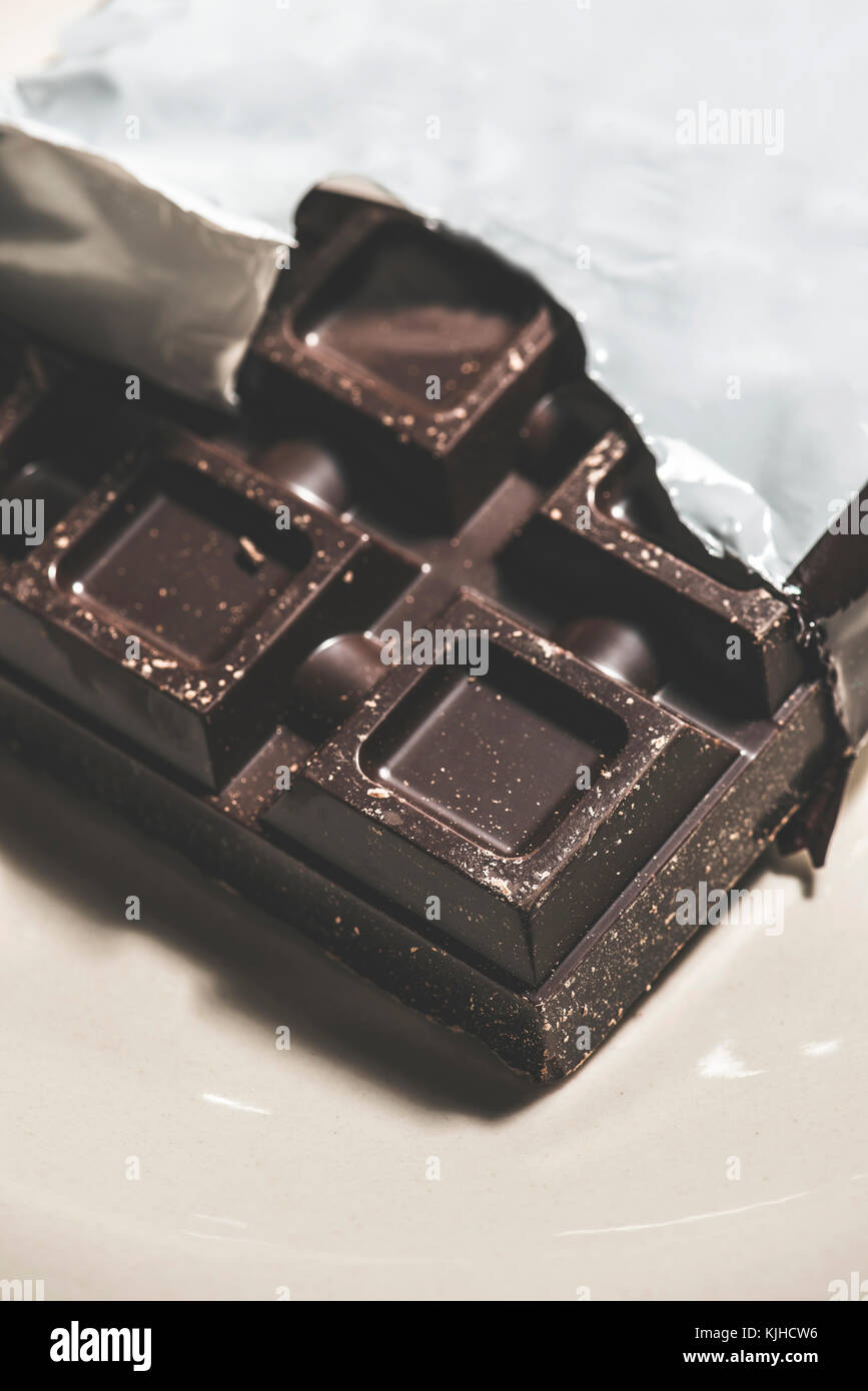 Chocolate block. Dark chocolate. Close up Stock Photo - Alamy