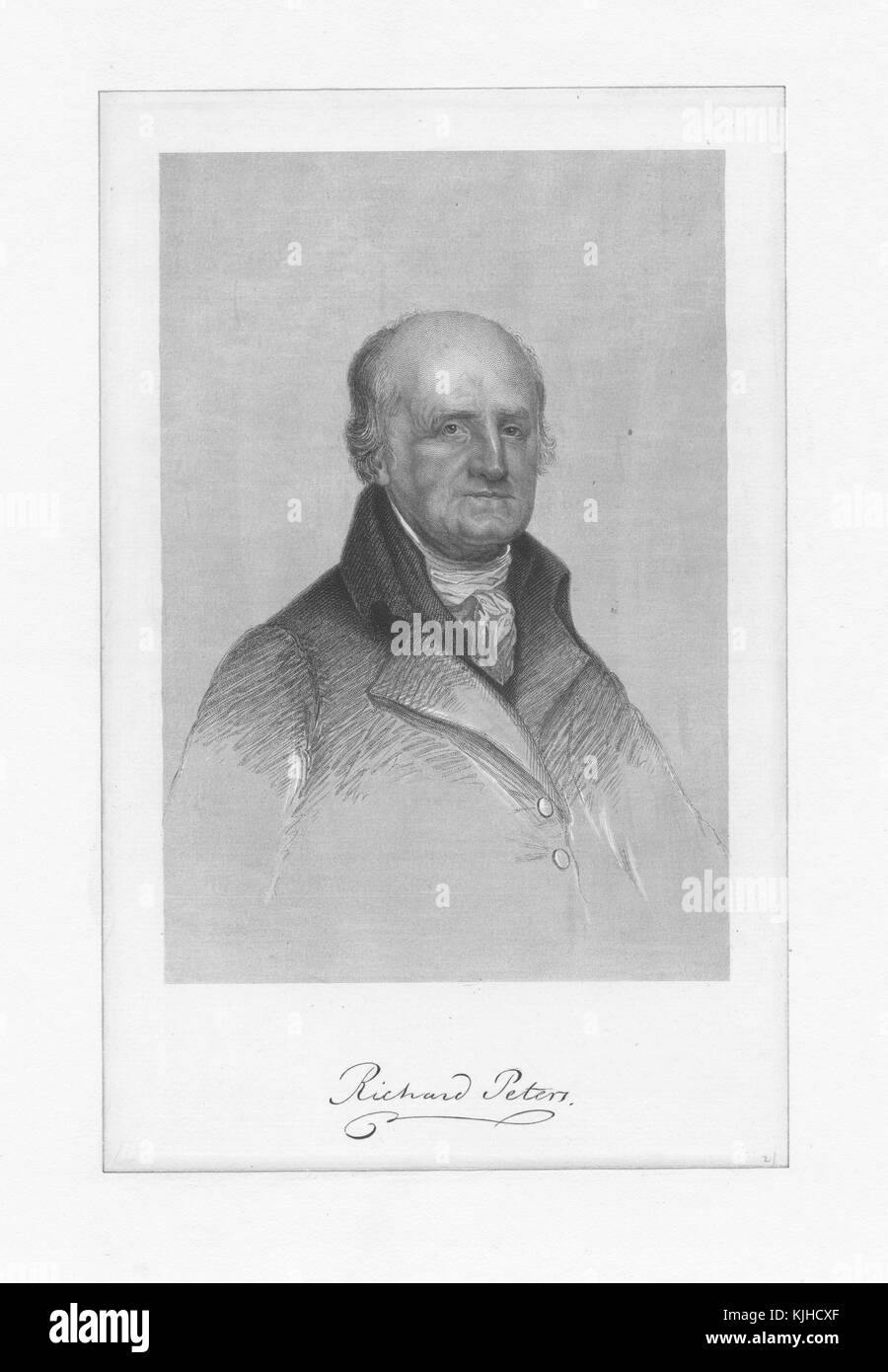 Engraved portrait of Richard Peters, an American lawyer, jurist, and politician from Philadelphia, Pennsylvania, was a delegate for Pennsylvania to the Continental Congress in 1782 and 1783, was a United States federal judge for Pennsylvania, Philadelphia, Pennsylvania, 1826. From the New York Public Library. Stock Photo