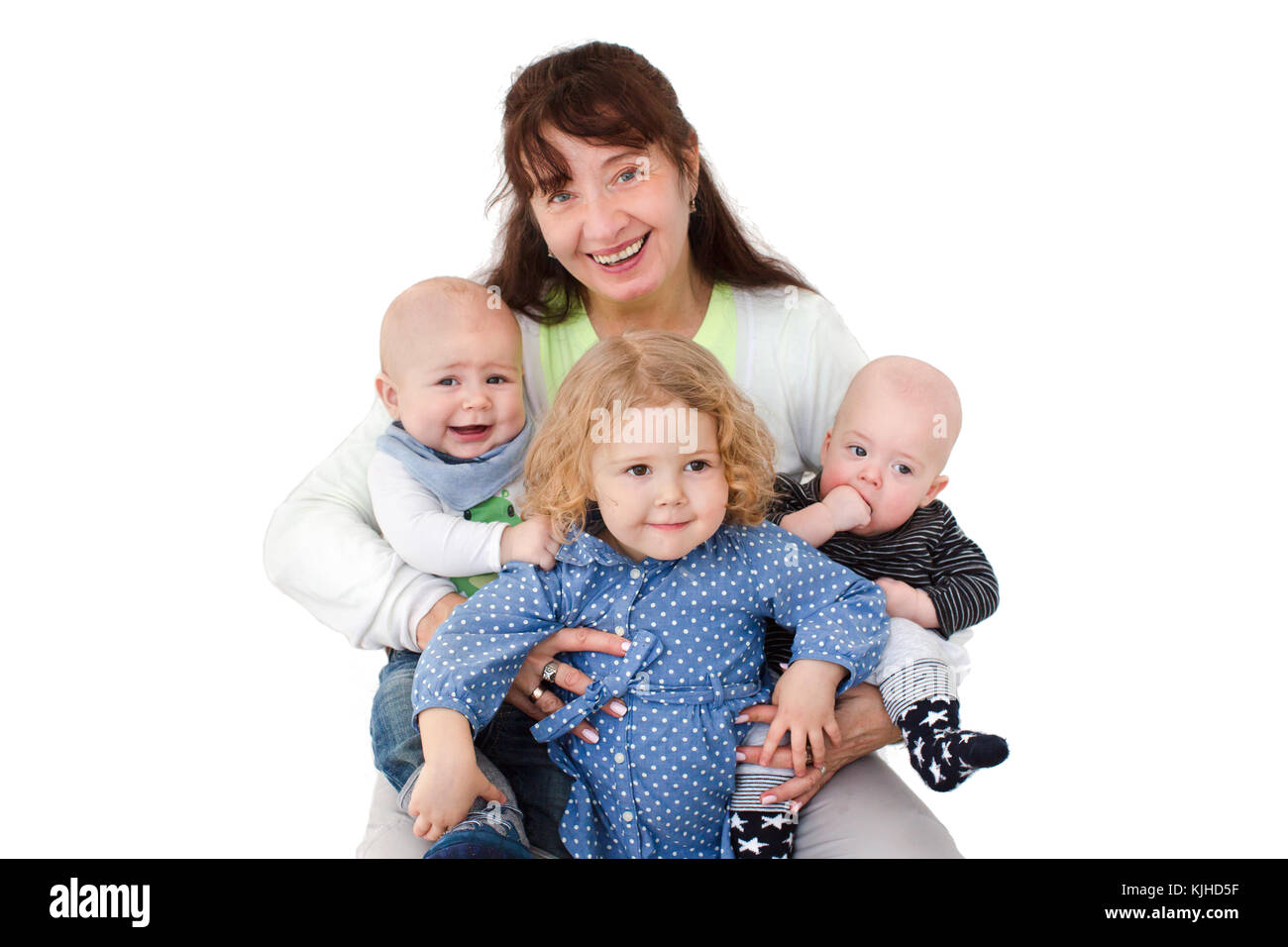 Happy woman with kids posing at camera Stock Photo