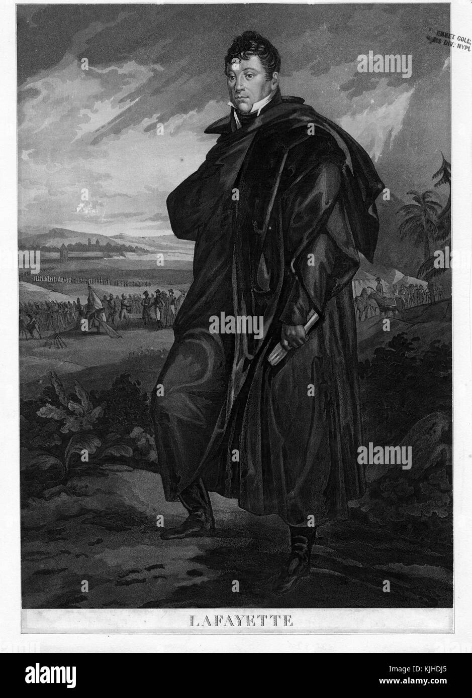 An engraving from a portrait of Gilbert du Motier, Marquis de Lafayette ...