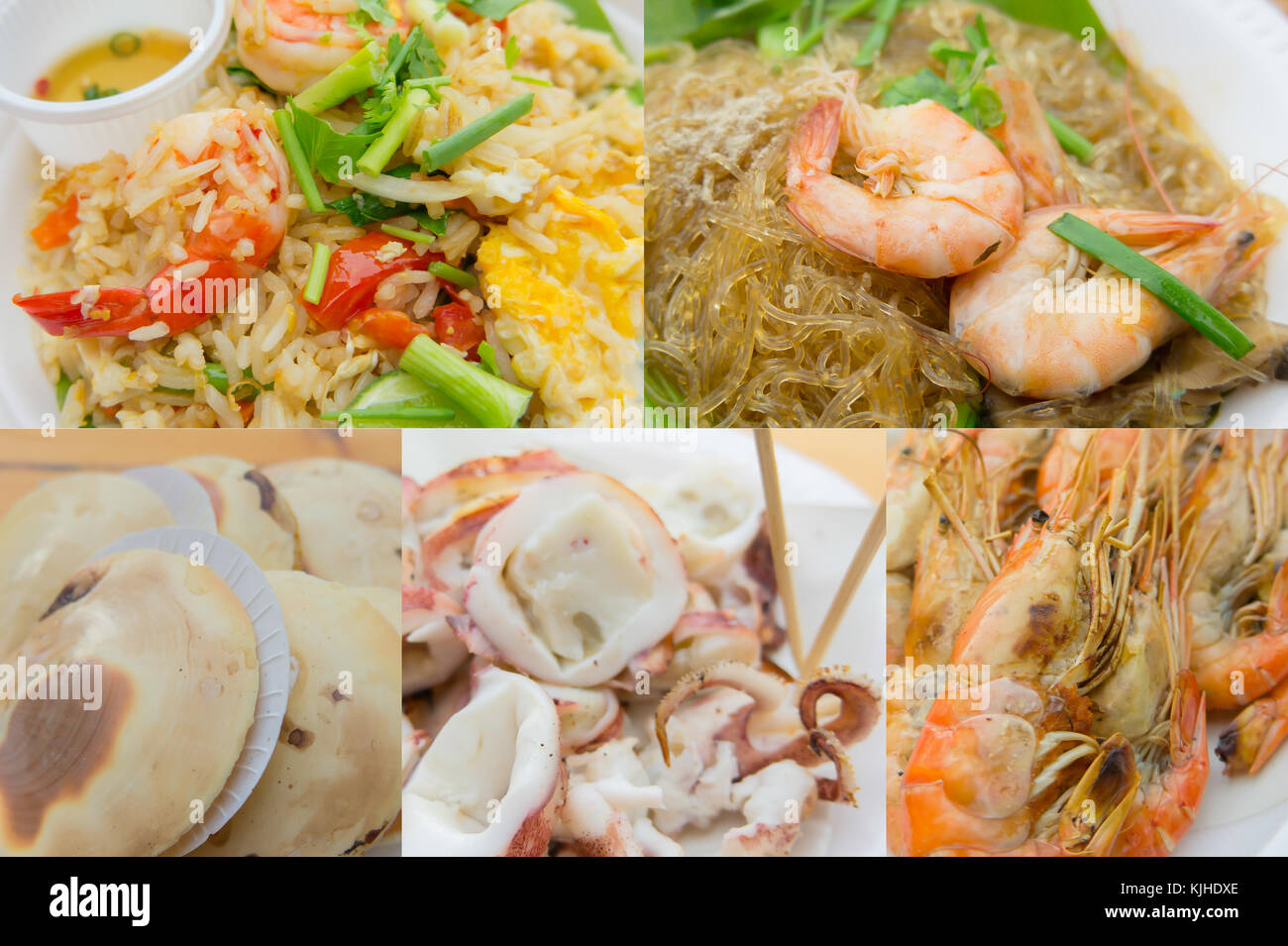 Thai street food (fried rice, shrimp potted with vermicelli, scallop