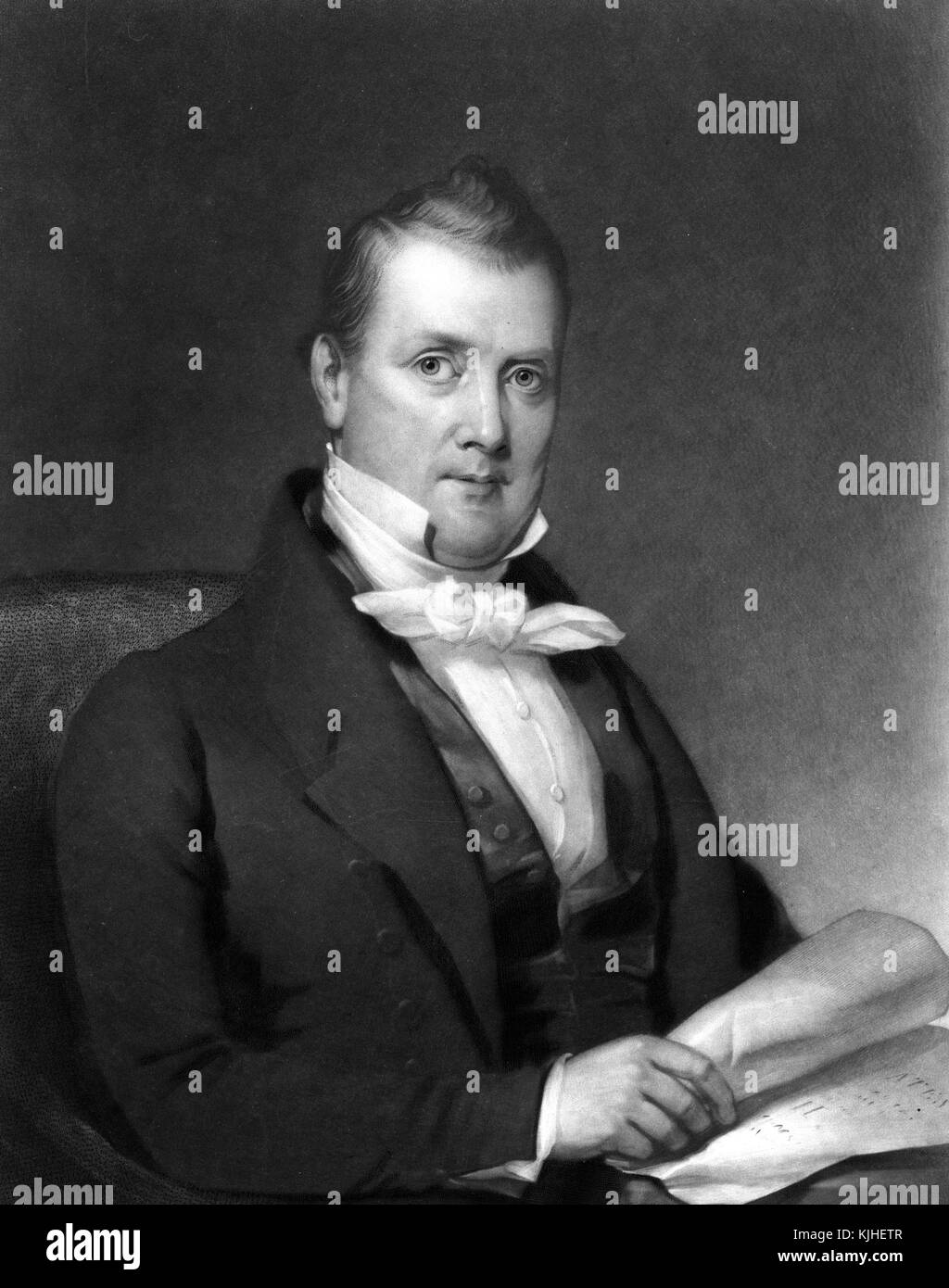 A portrait of a young James Buchanan, he was the 15th President of the United States, prior to becoming the president he served a long political career serving in both the United States House of Representatives and the United States Senate, he also as the ambassador to both Russia and the United Kingdom, he was the 17th United States Secretary of State, he is regarded as one of the worst Presidents of the United States because of his inability to prevent the secession of the south states, United Kingdom, 1870. From the New York Public Library. Stock Photo
