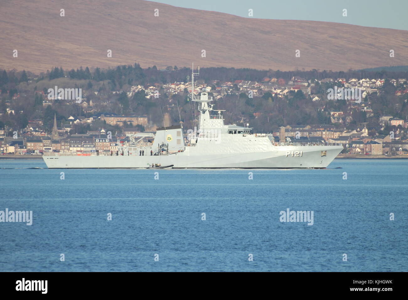 NaPaOc Apa (P121), an Amazonas-class corvette of the Brazilian Navy, off Greenock on the Firth of Clyde. Stock Photo