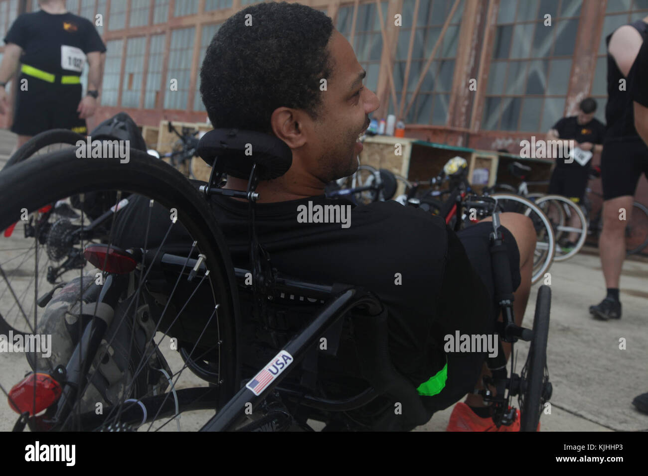 Daniel Samuelson Army U.S. Army Sgt. Samuel Daniels gets ready to compete in the cycling ...