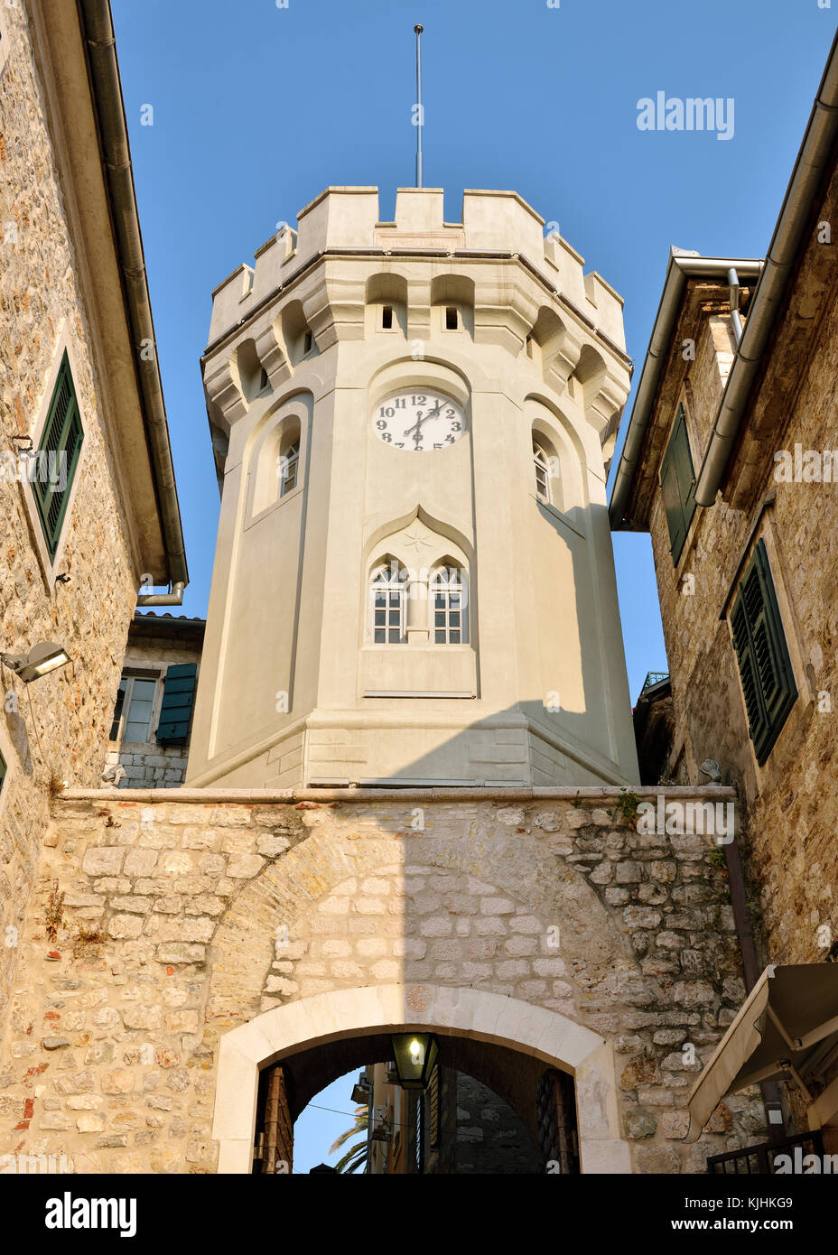 Clock Tower, Sahat Kula, Herceg Novi, Montenegro Stock Photo