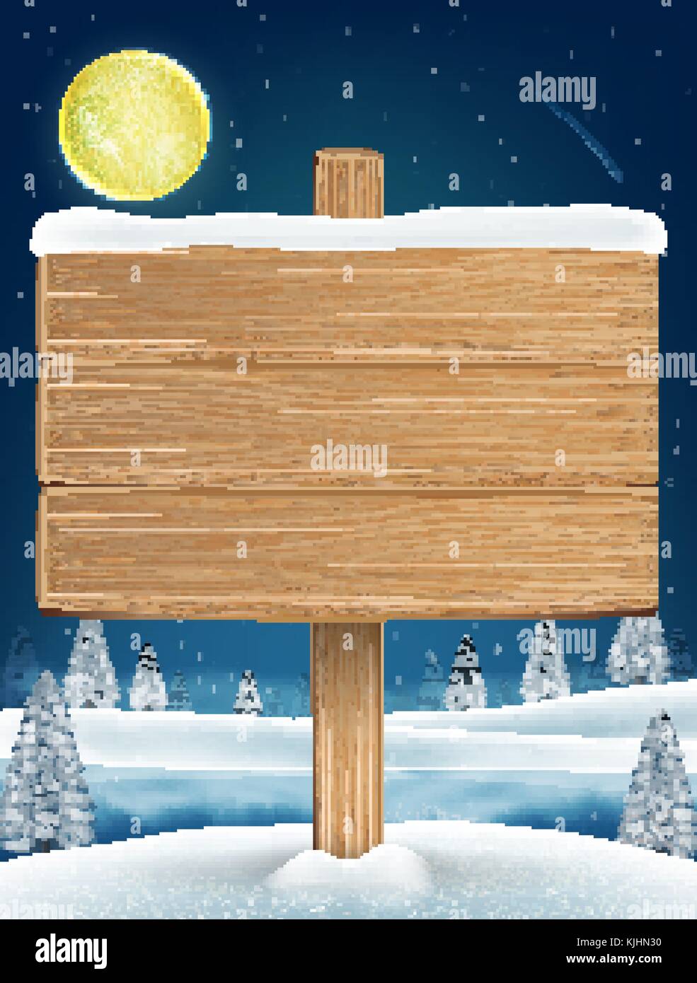 wood board sigh on night christmas winter lake Stock Vector