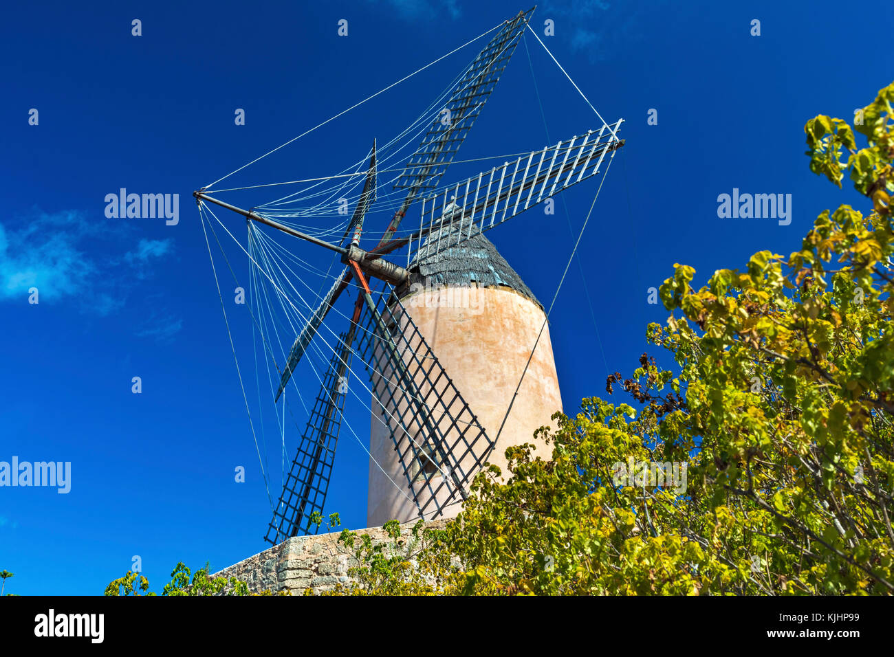 Traditional Mallorcan windmill at Galatzo, Mallorca, Balearic Isles, Spain Stock Photo