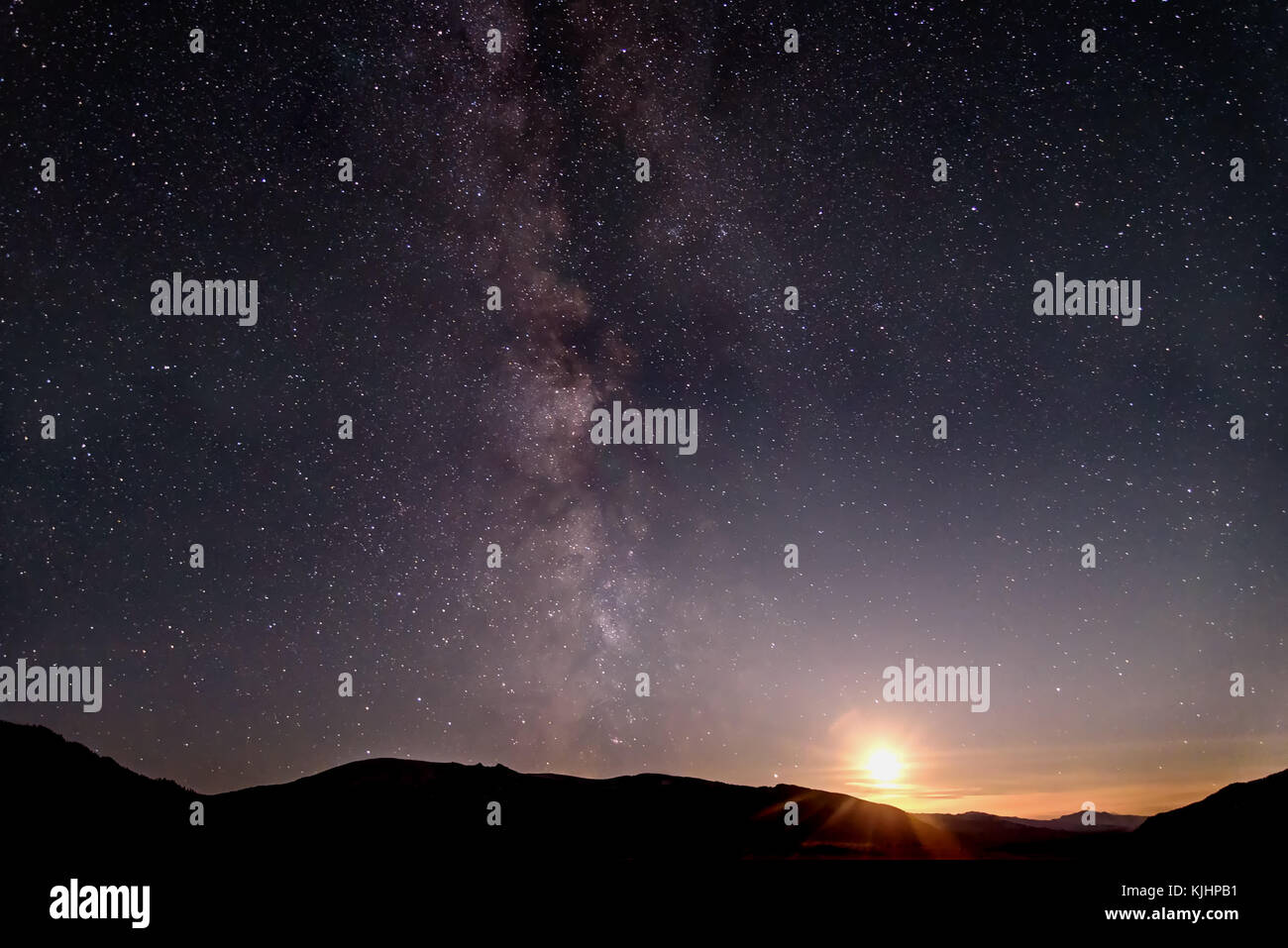 Beautiful panorama of the night starry sky with the Milky Way galaxy ...