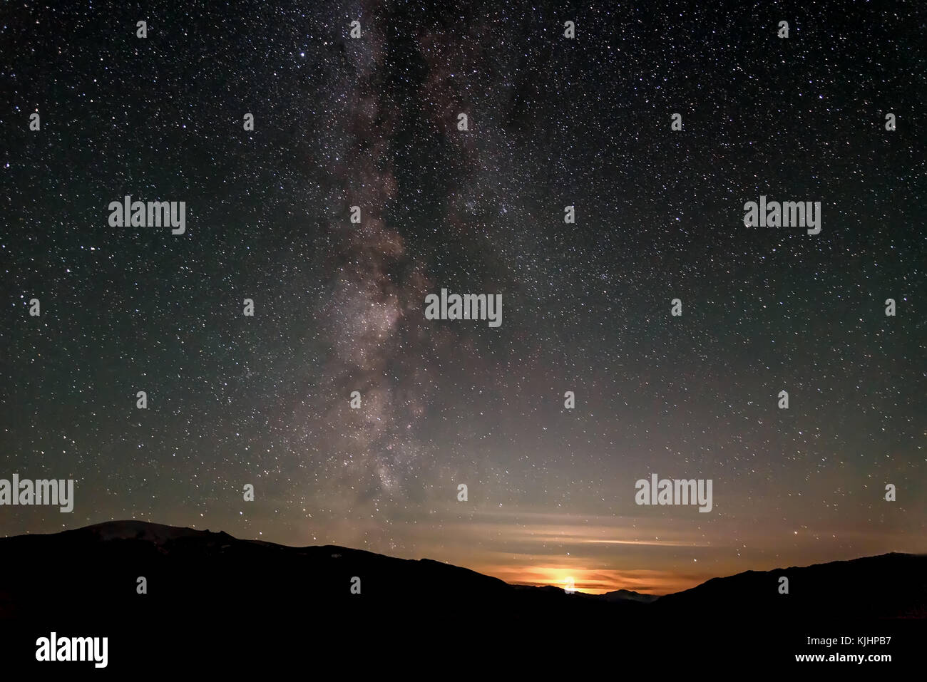 Beautiful panorama of the night starry sky with the Milky Way galaxy ...