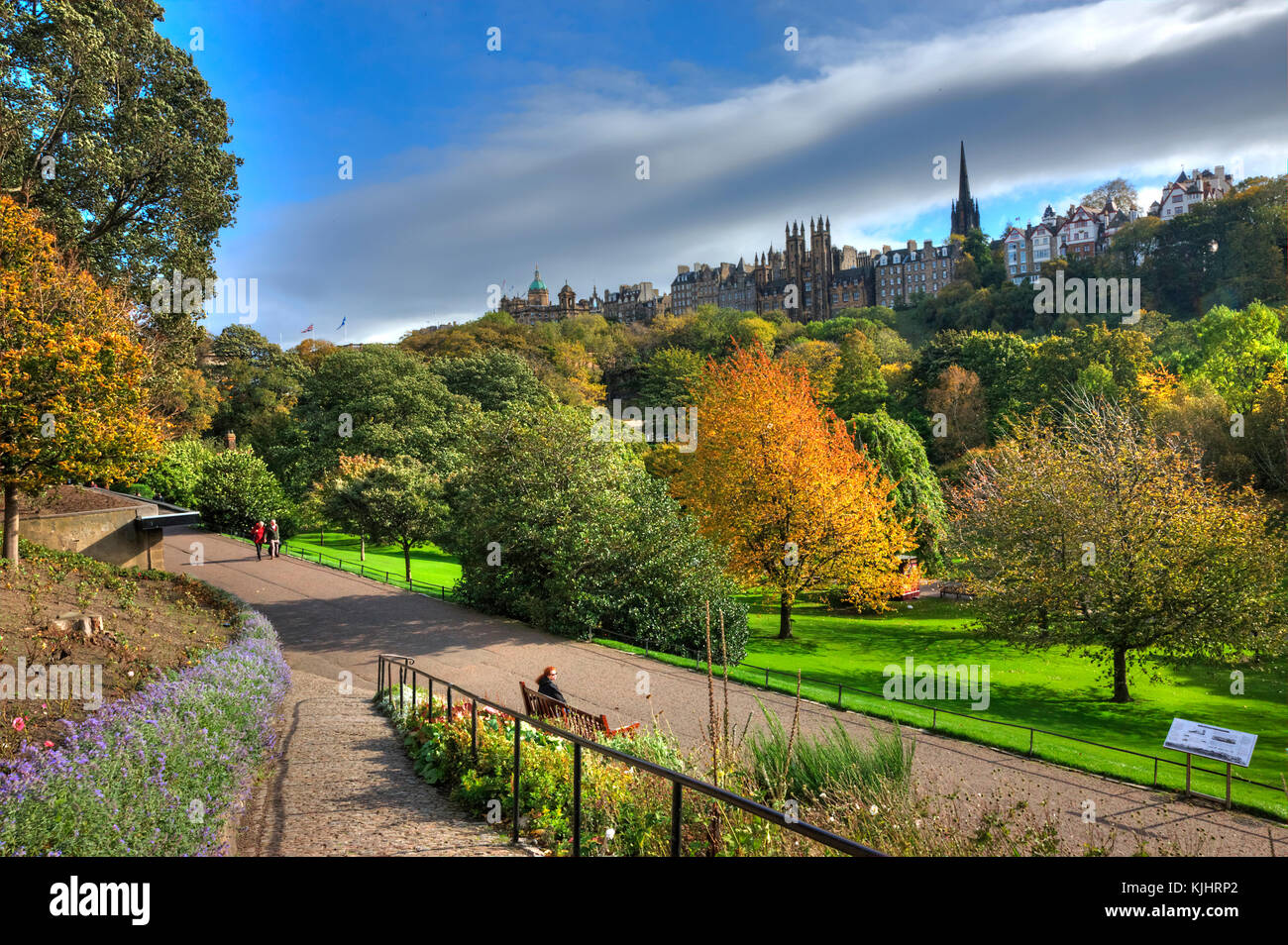 Autumn view towards the Mound from Princes Stret Gardens, Edinburgh Stock Photo