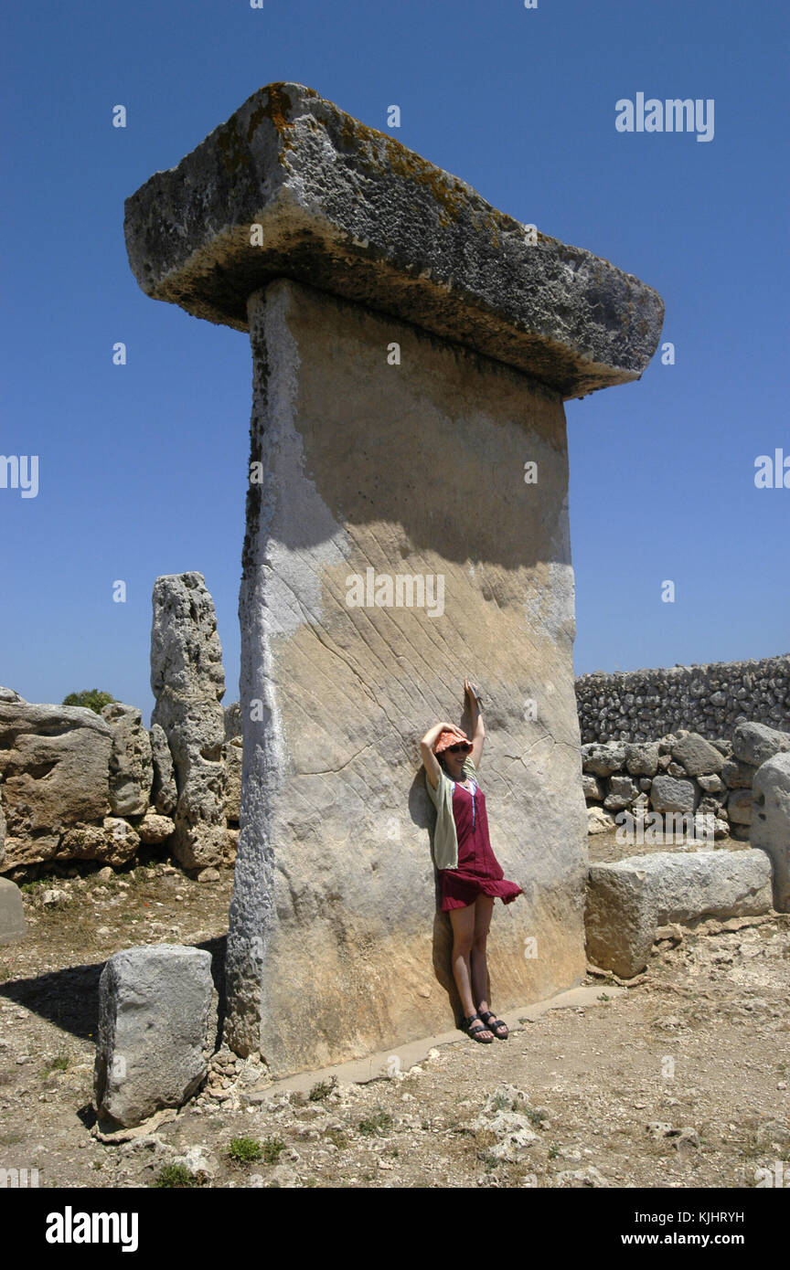 Taula in the Talayotic site of Trepuco Menorca, Stock Photo