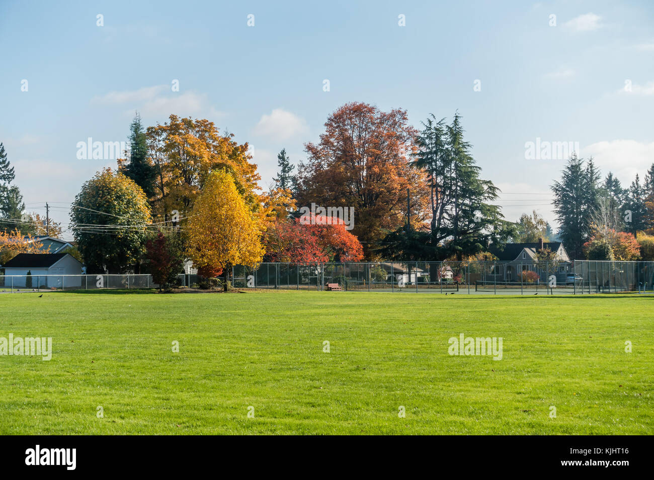 A view of a neighborhood in Burien, Washington in Autumn Stock Photo