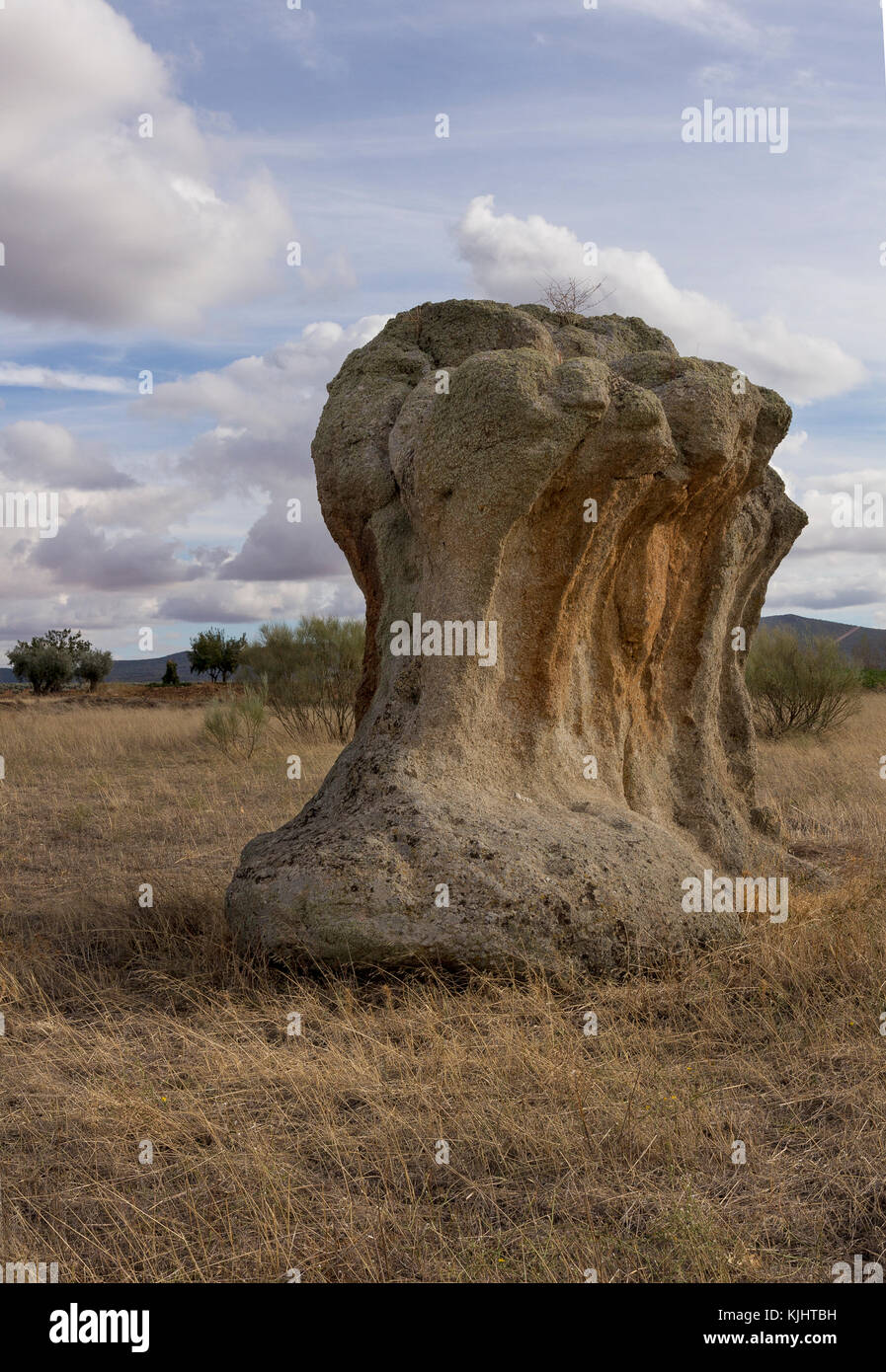 Big granite rock in La Mancha (Spain) Stock Photo