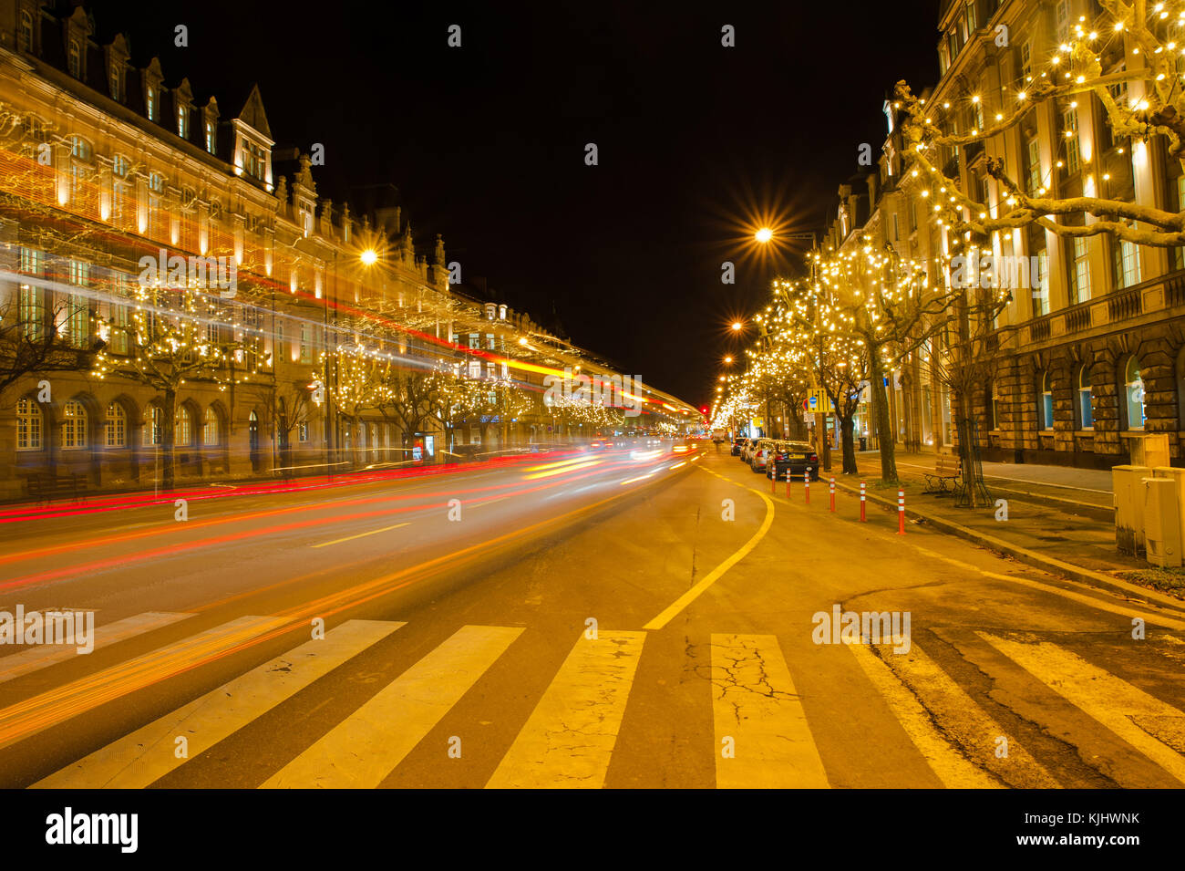 Place de Paris with night lights, Luxembourg City Stock Photo