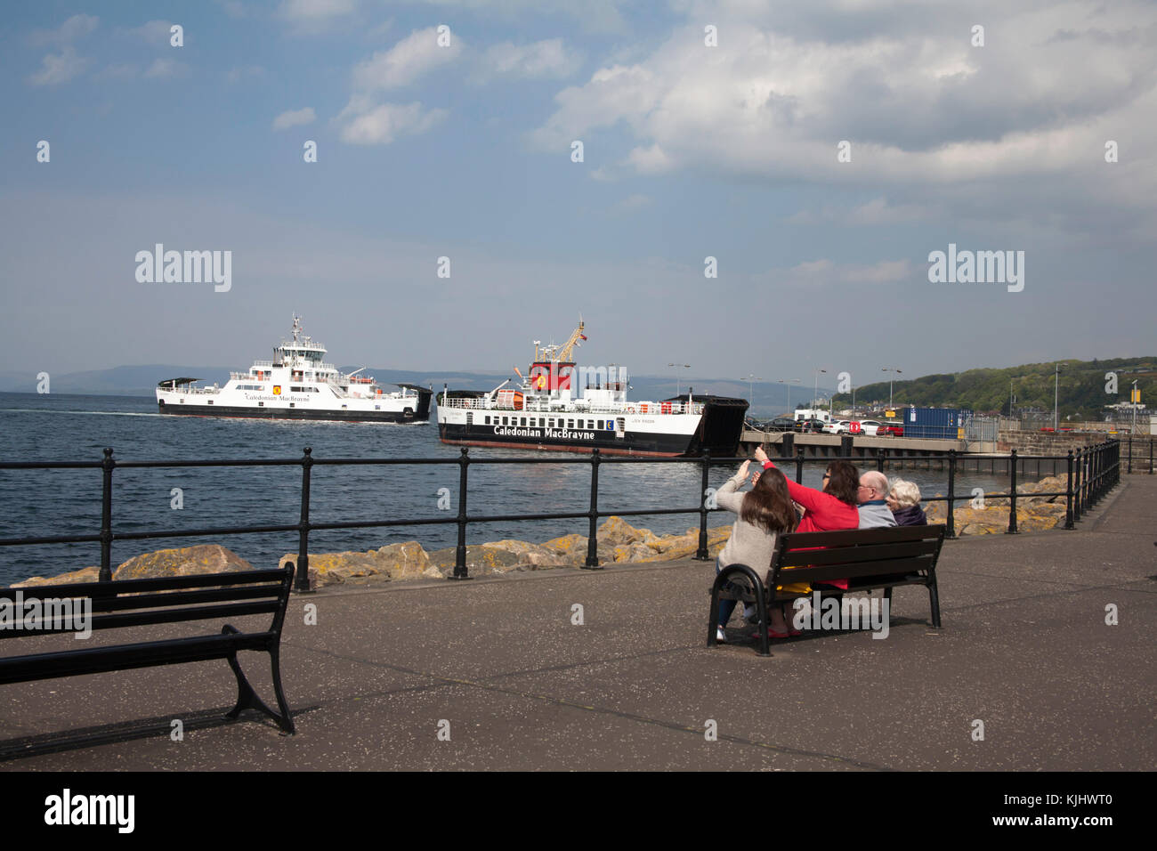 The Cal Mac Ferries Loch Shira or Loch Siora and Loch Riddon at the ferry pier Largs Ayrshire Scotland Stock Photo