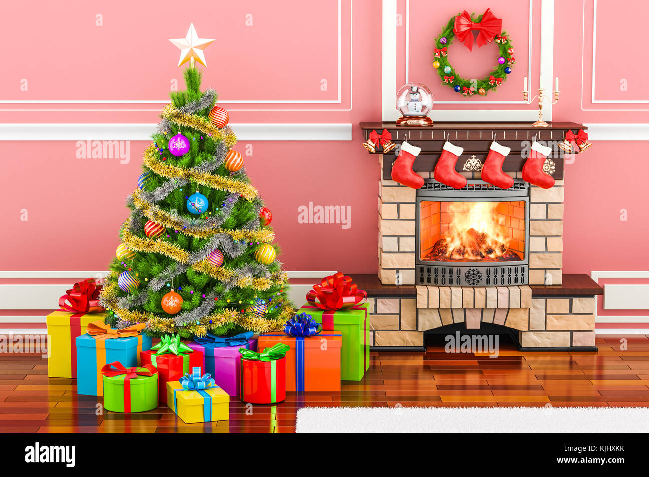 Christmas tree fireplace 3d hi-res stock photography and images - Alamy
