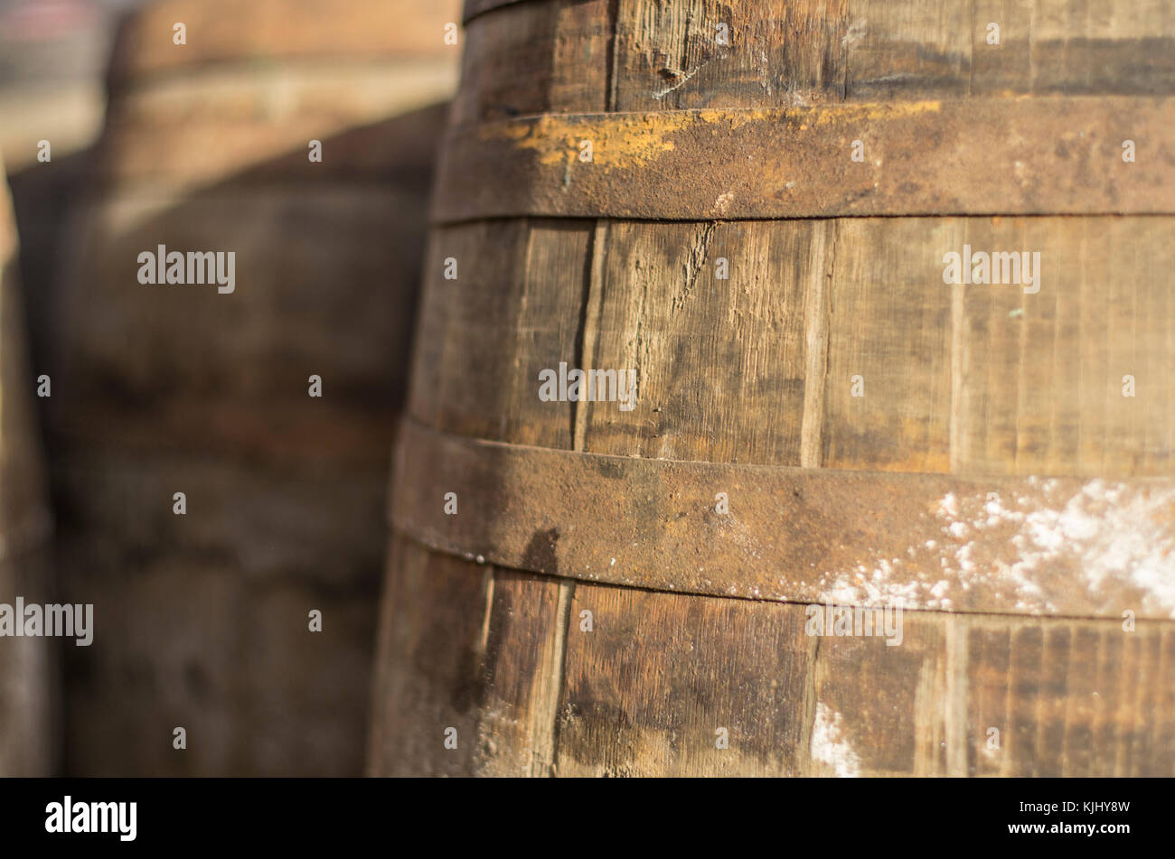 Whisky Barrels at Glenfiddich Distillery, Dufftown, Speyside, Scotland, UK Stock Photo