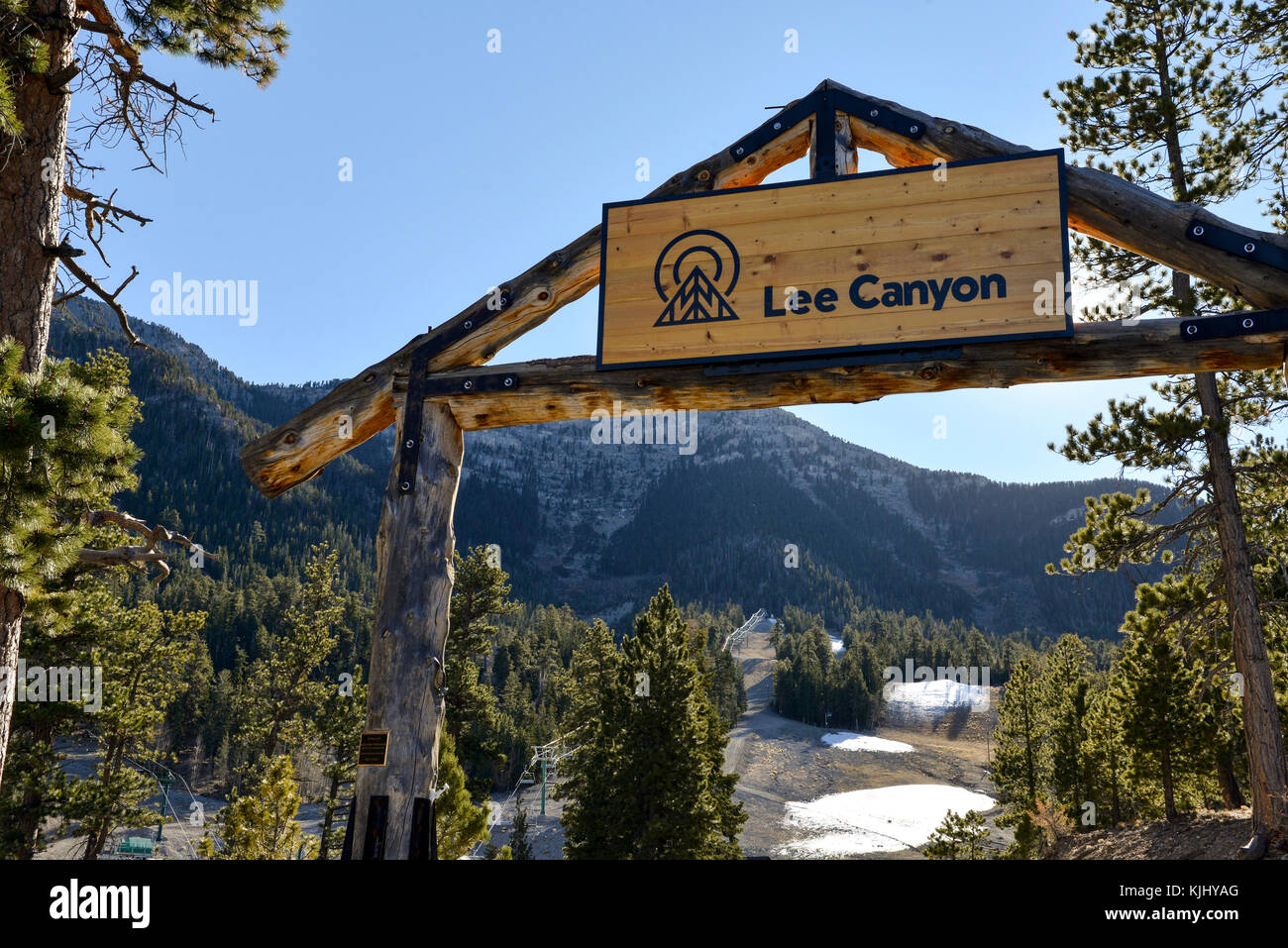 Entrance to Lee Canyon ski resort near Mount Charleston, Nevada. Stock Photo