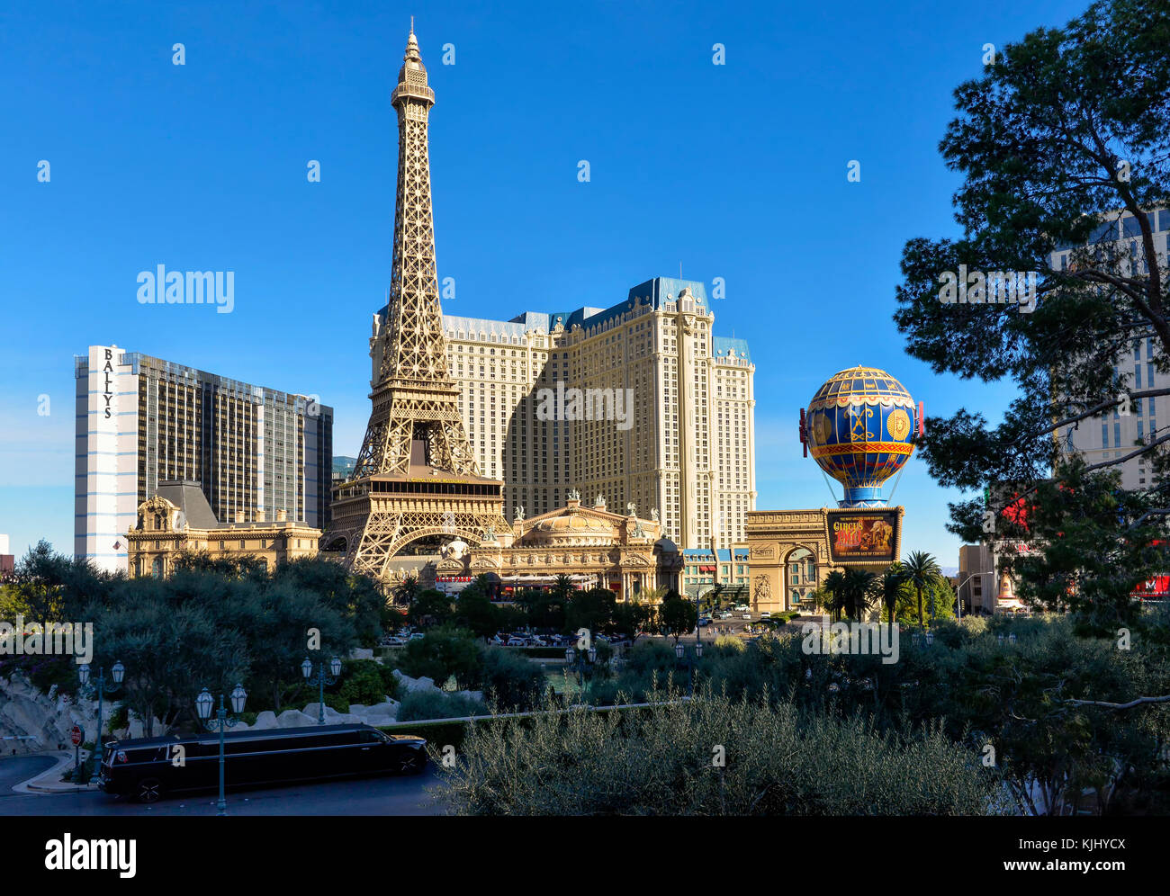 The Paris Hotel Las Vegas from above showing the Eiffel Tower and  Mongolfier Balloon Stock Photo - Alamy