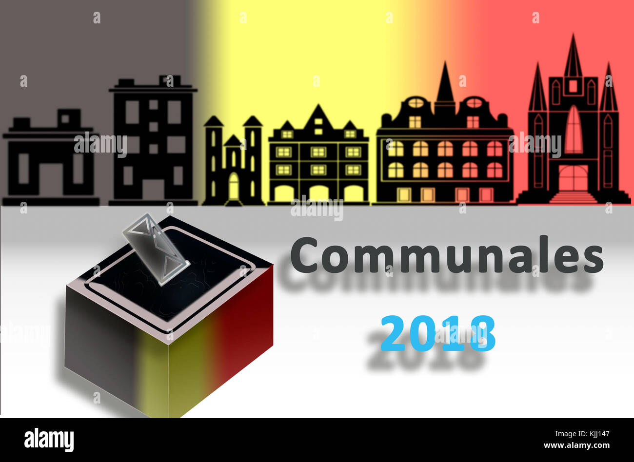 Representation of municipal elections 2018 in Belgium with an urn and a