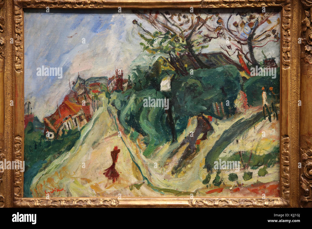 MusŽe de l'Orangerie, Paris. Cha•m Soutine, Paysage avec personnage, vers 1918-1919. Huile sur toile. France. Stock Photo