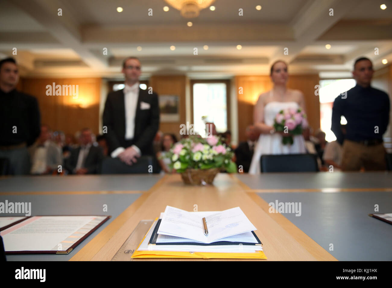 Civil wedding ceremony. Family register. France. Stock Photo
