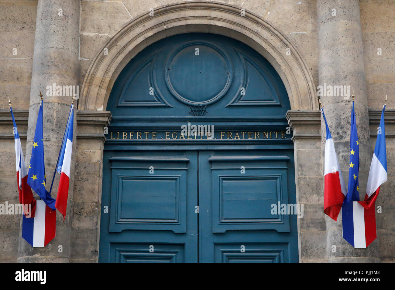 French republican motto : Freedom, Equality, Fraternity. France. Stock Photo