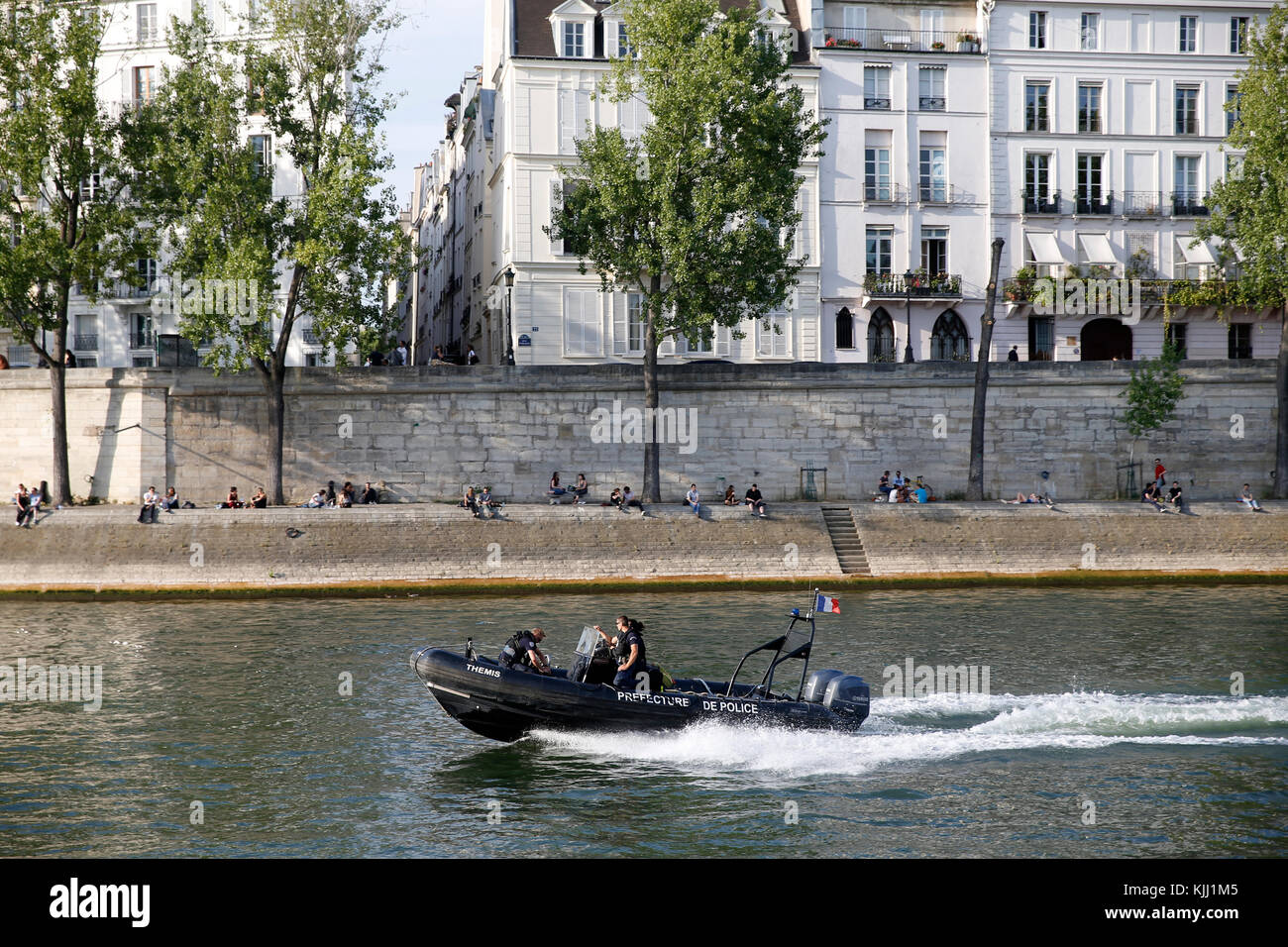 Seine river police in Paris. France. Stock Photo