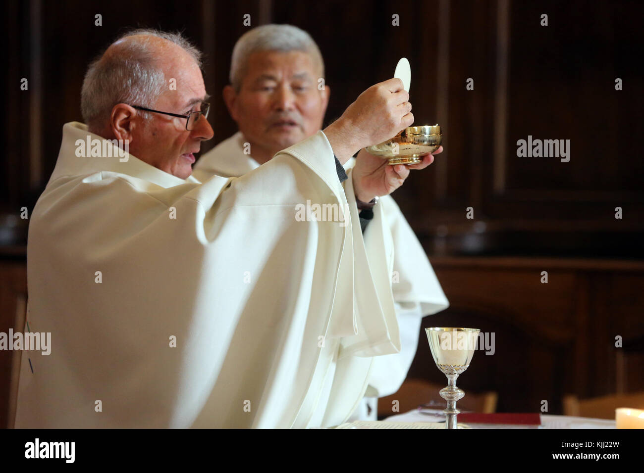 Catholic mass. Saint Nicolas de Veroce. France. Stock Photo