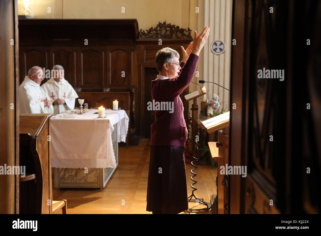 Catholic mass. Saint Nicolas de Veroce. France. Stock Photo