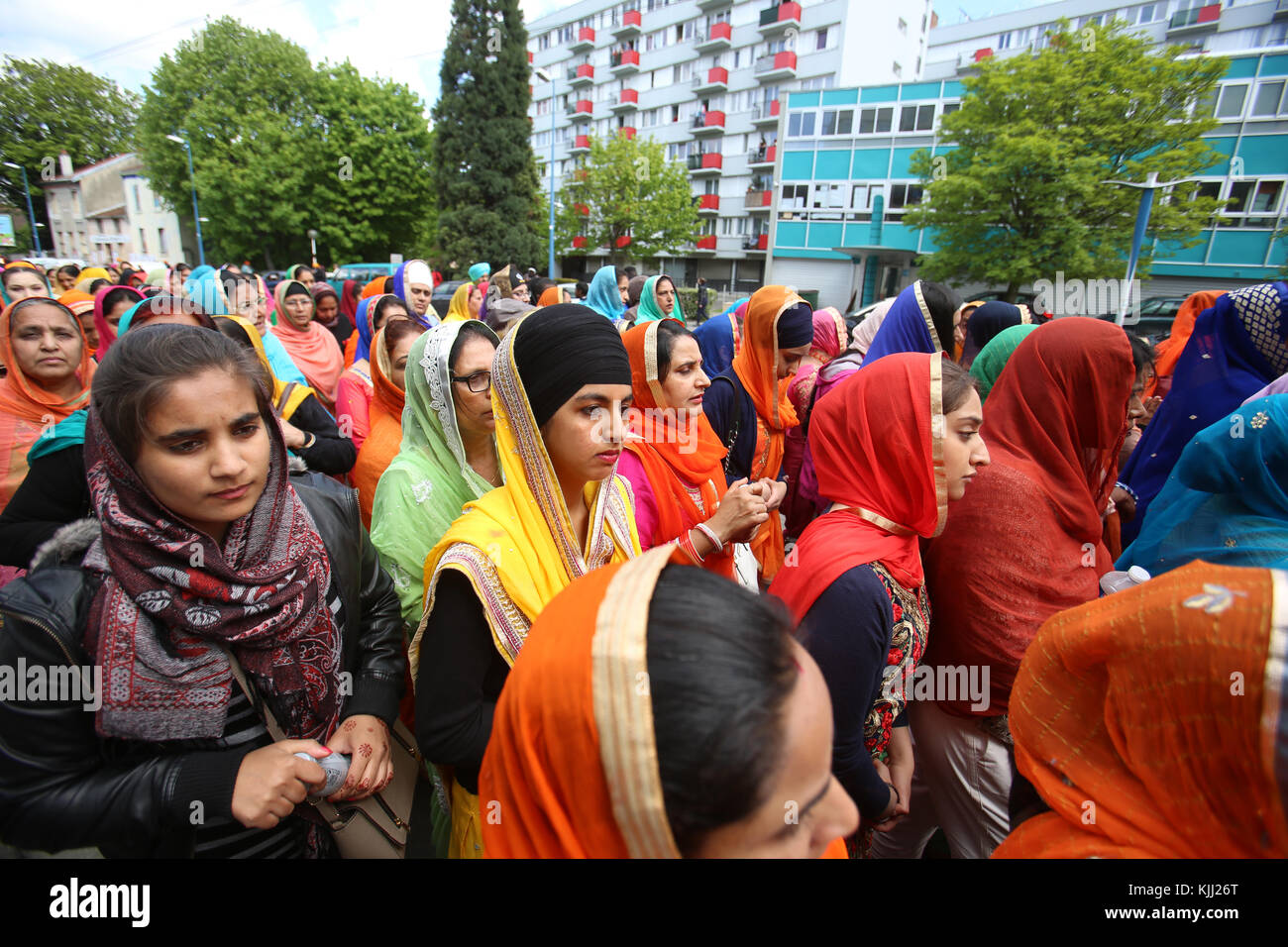 Sikhs celebrating Vaisakhi festival in Bobigny, France. Stock Photo